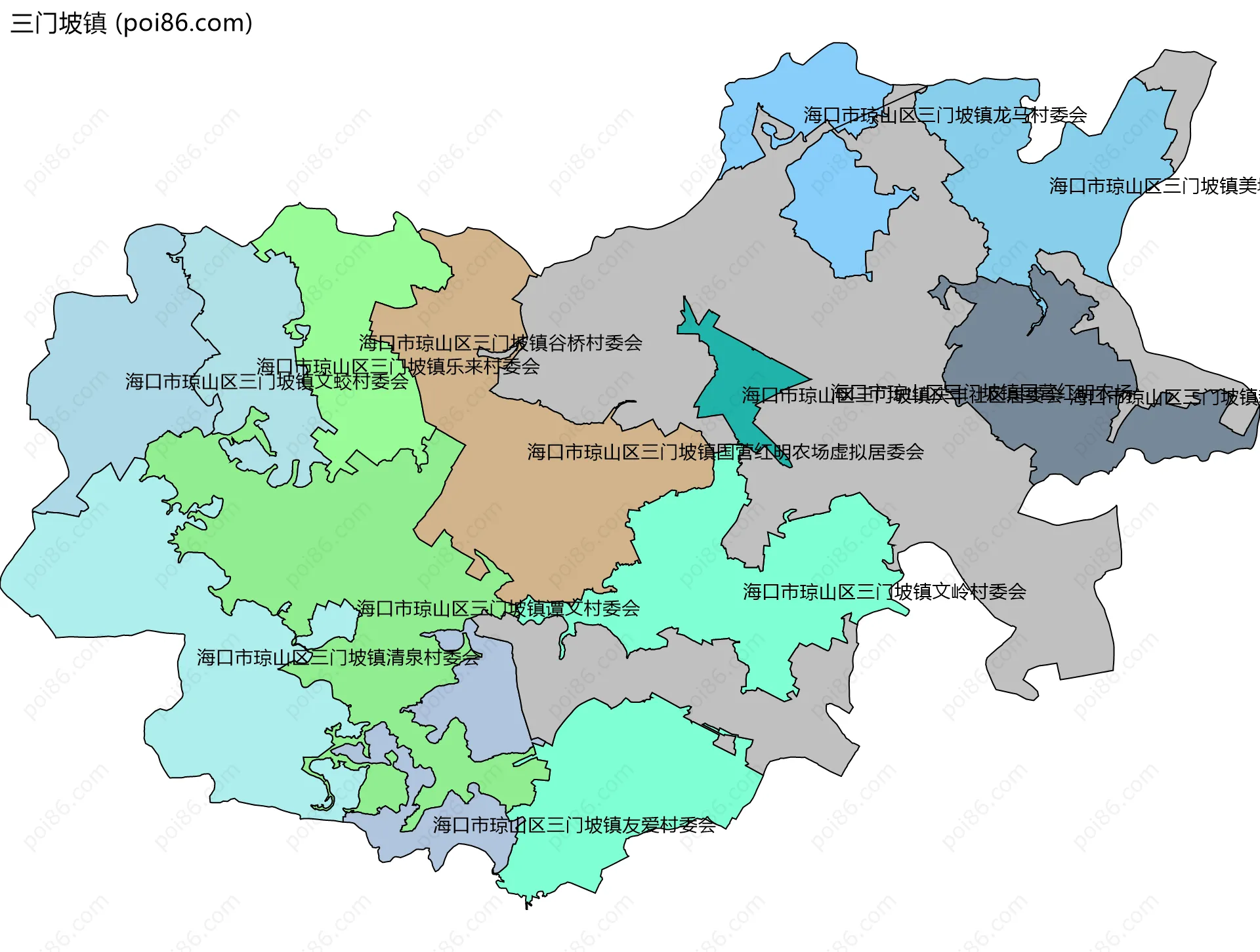 三门坡镇边界地图(五级行政区划)