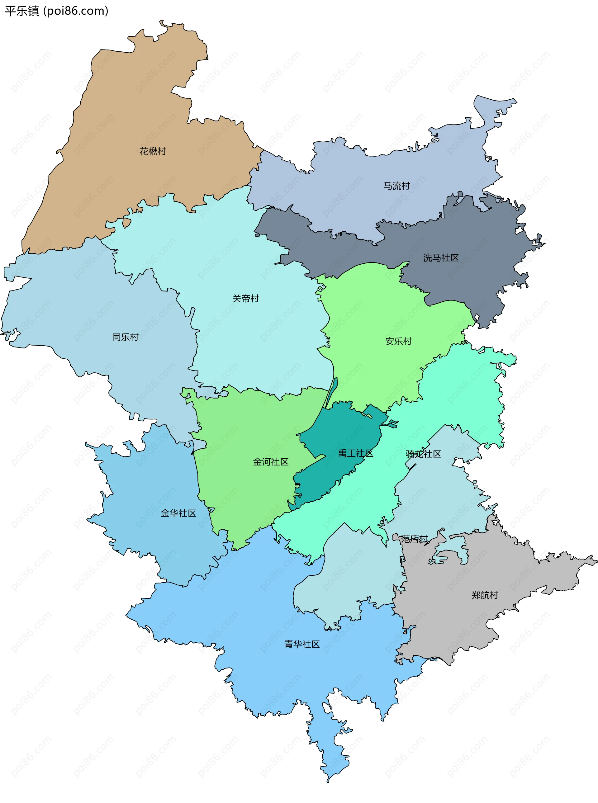 平乐镇边界地图(五级行政区划)