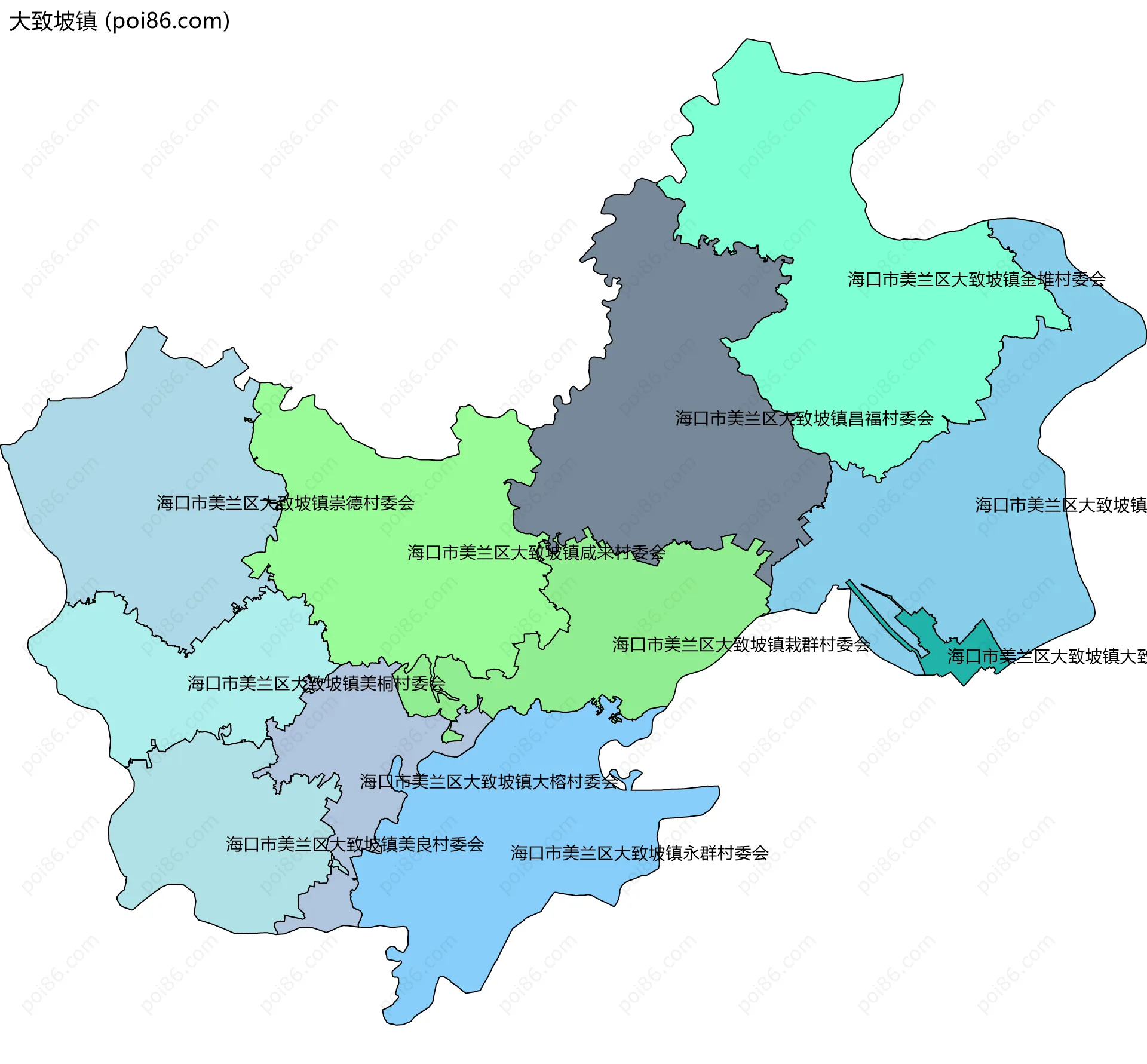 大致坡镇边界地图(五级行政区划)