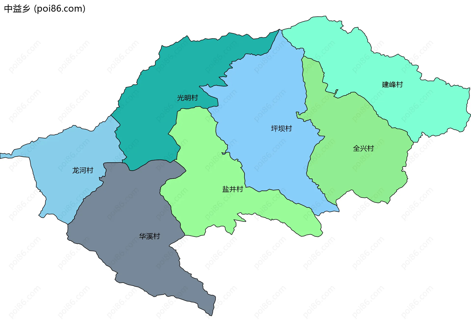 中益乡边界地图(五级行政区划)