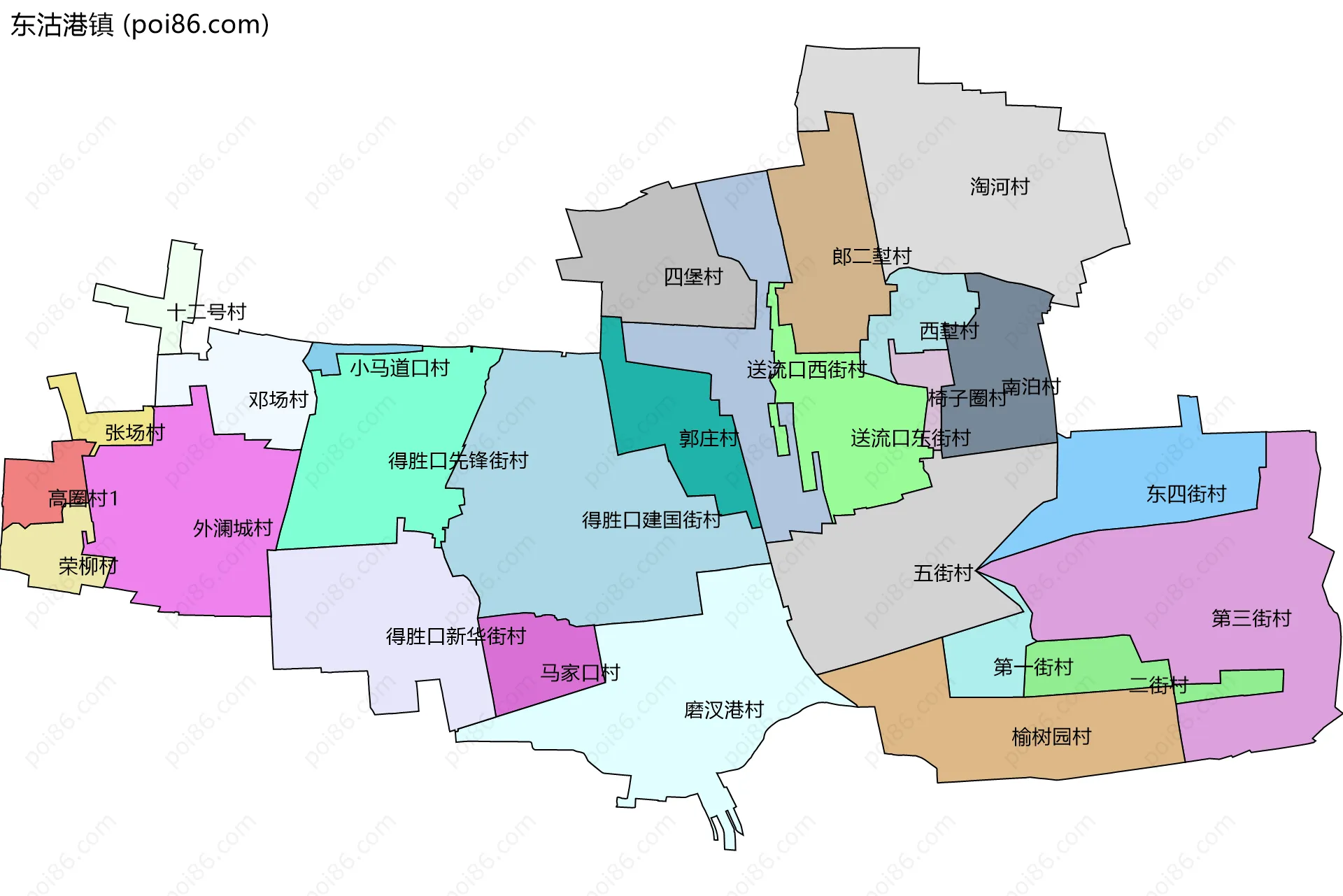 东沽港镇边界地图(五级行政区划)