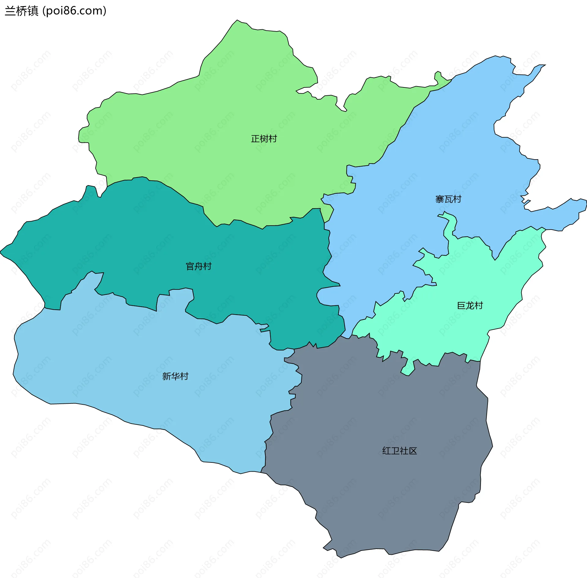 兰桥镇边界地图(五级行政区划)