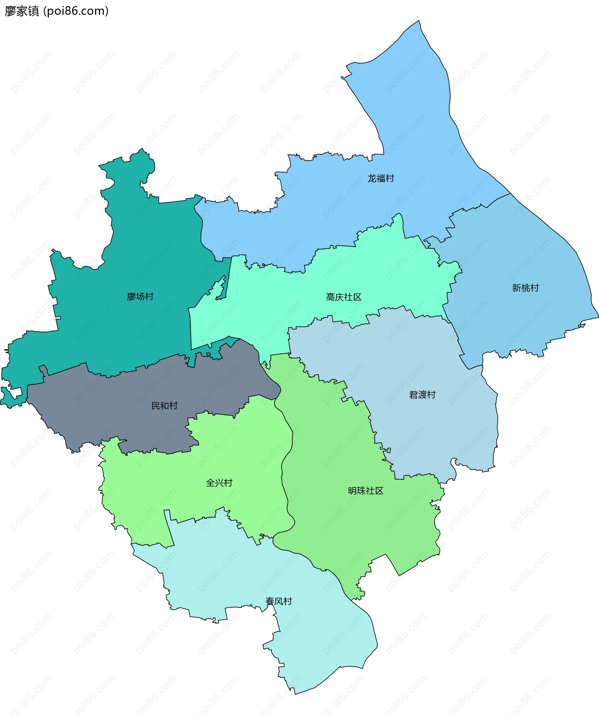 廖家镇边界地图(五级行政区划)