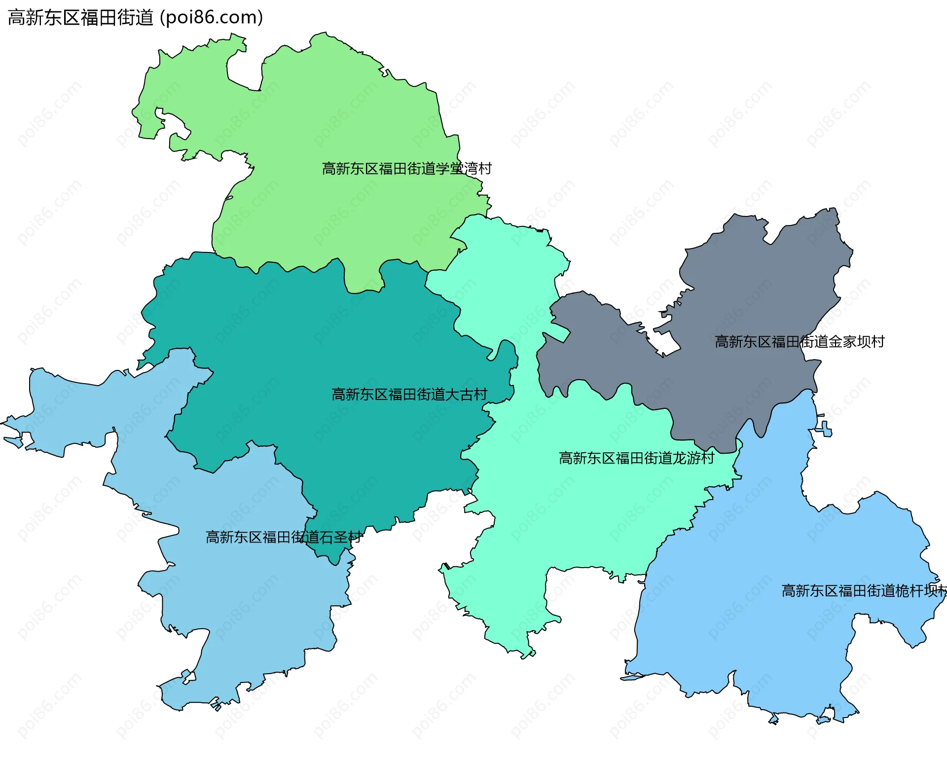 高新东区福田街道边界地图(五级行政区划)