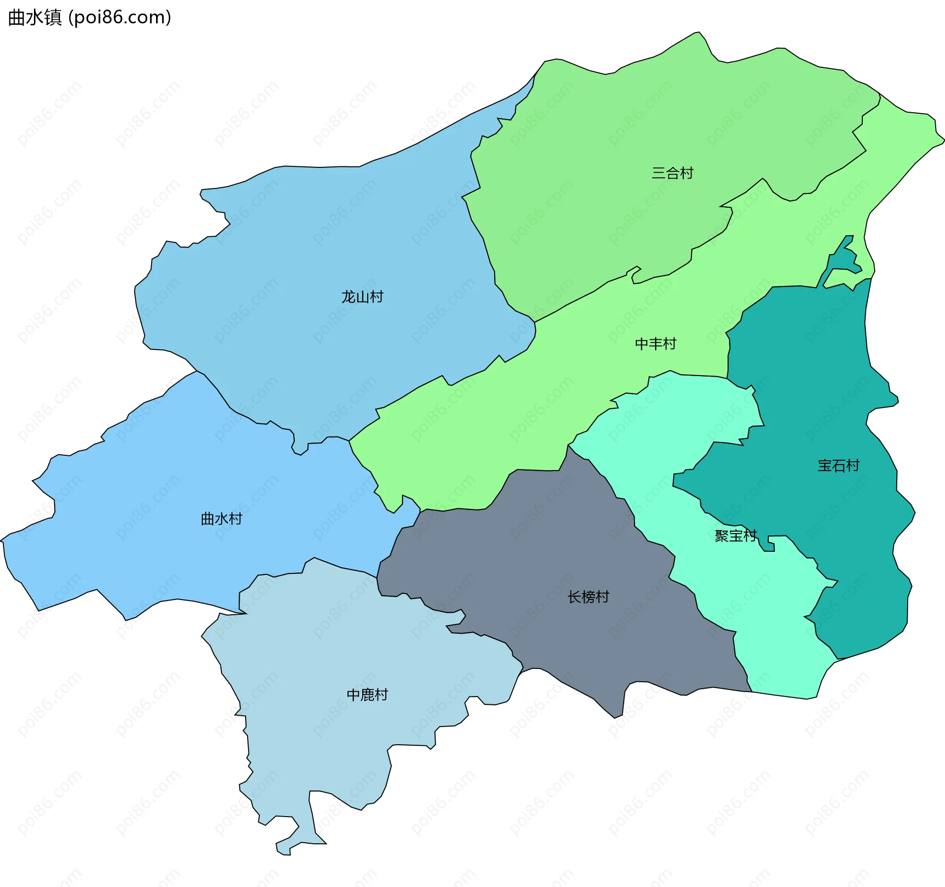 曲水镇边界地图(五级行政区划)