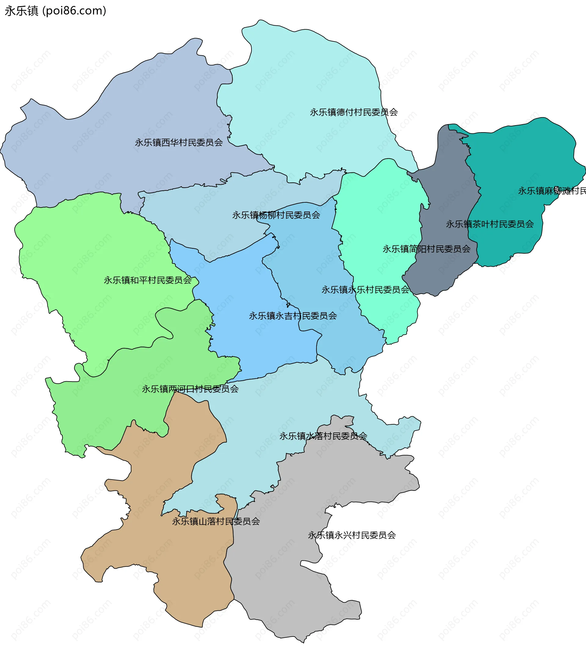 永乐镇边界地图(五级行政区划)