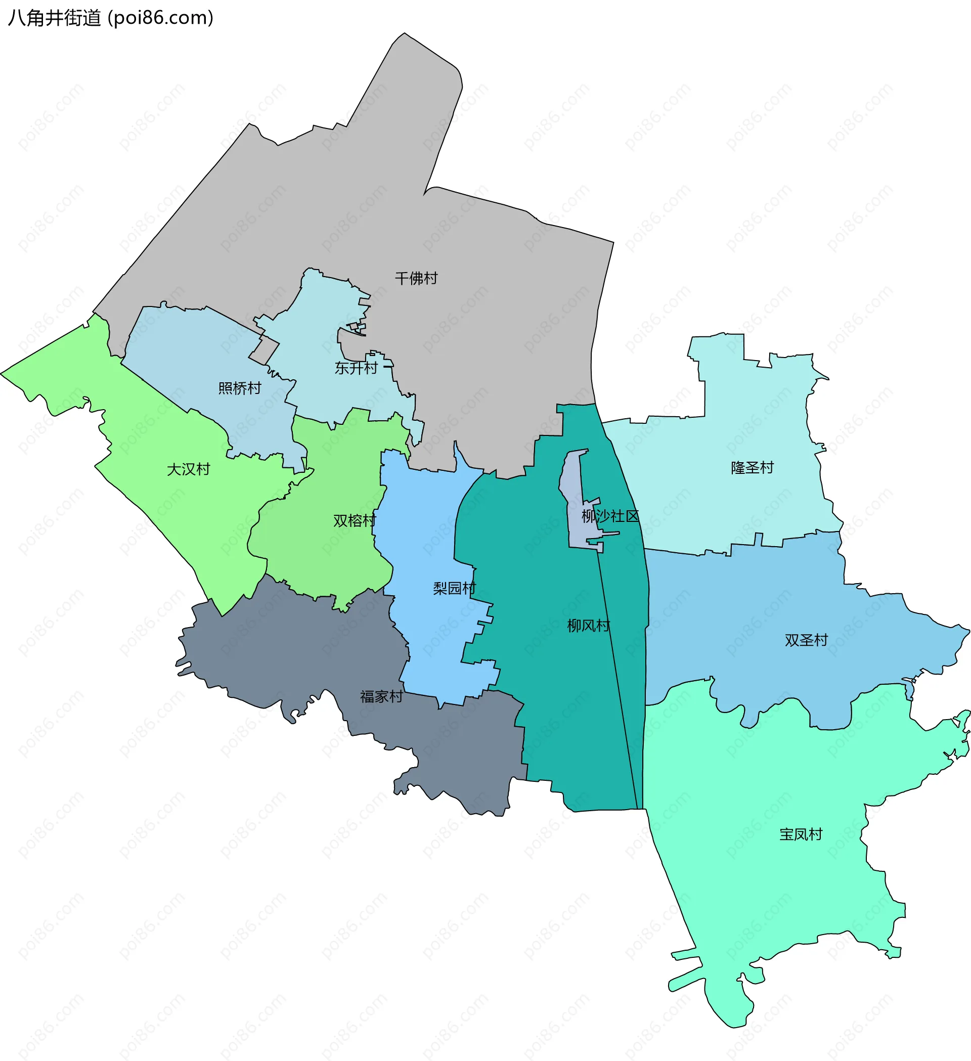 八角井街道边界地图(五级行政区划)