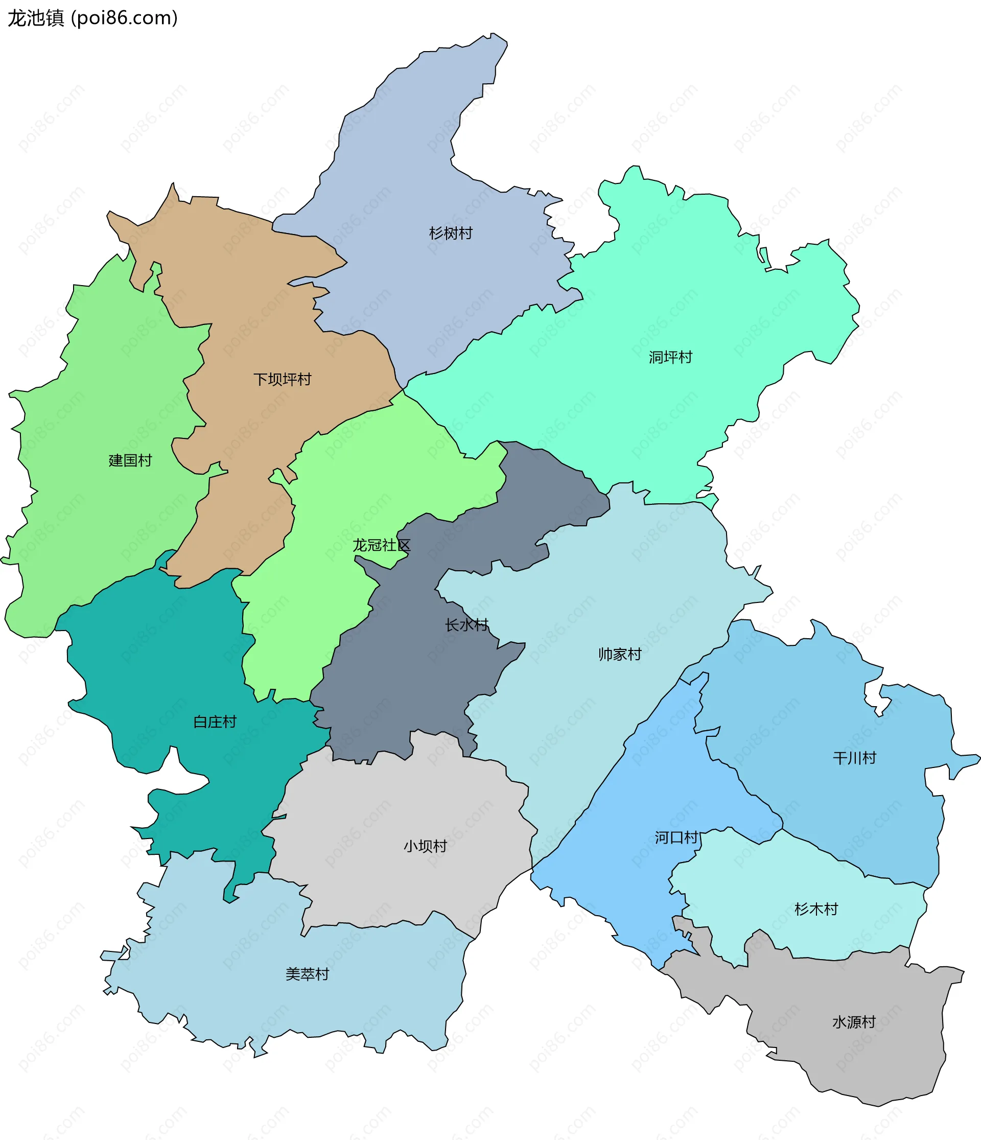 龙池镇边界地图(五级行政区划)