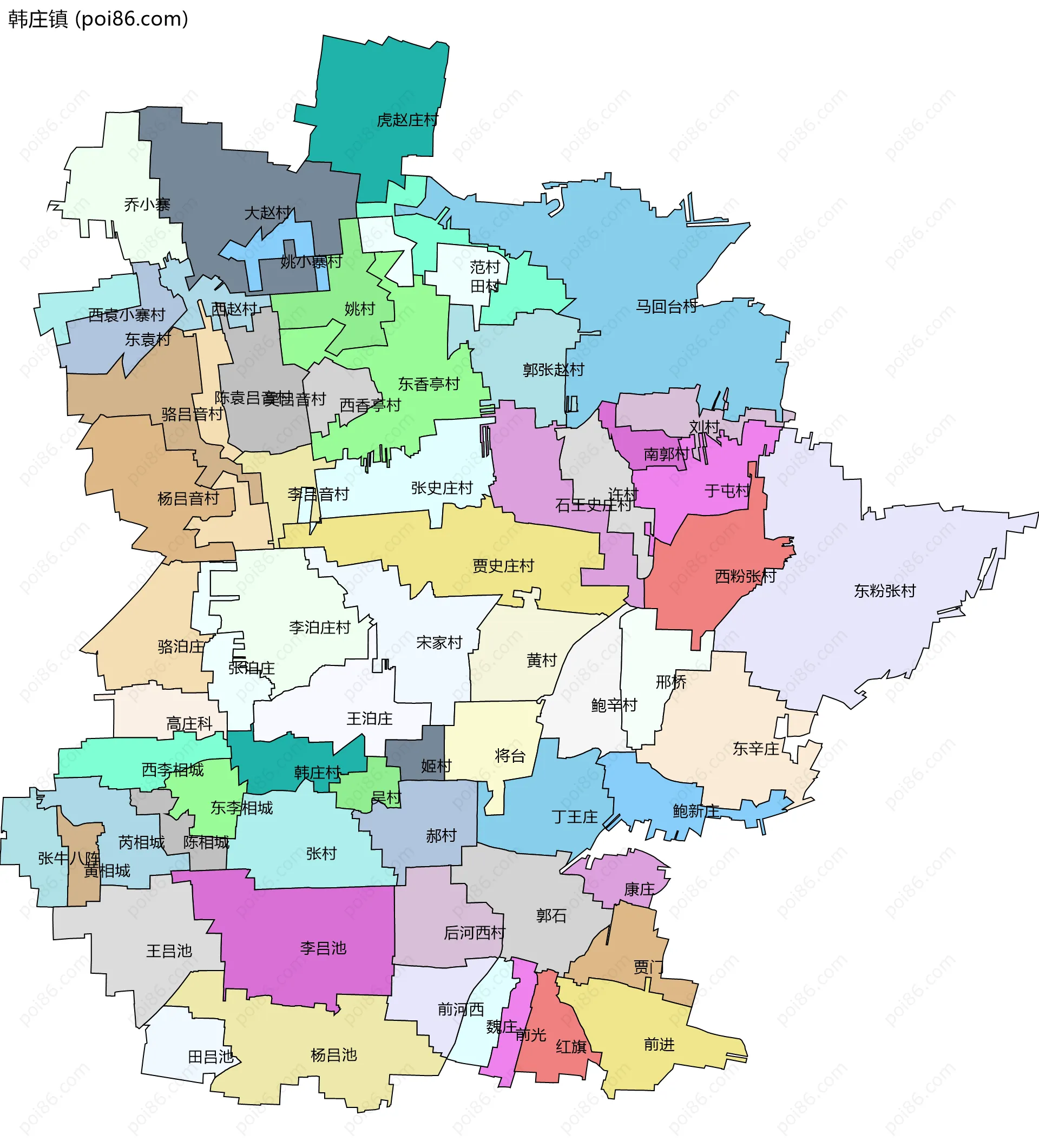韩庄镇边界地图(五级行政区划)