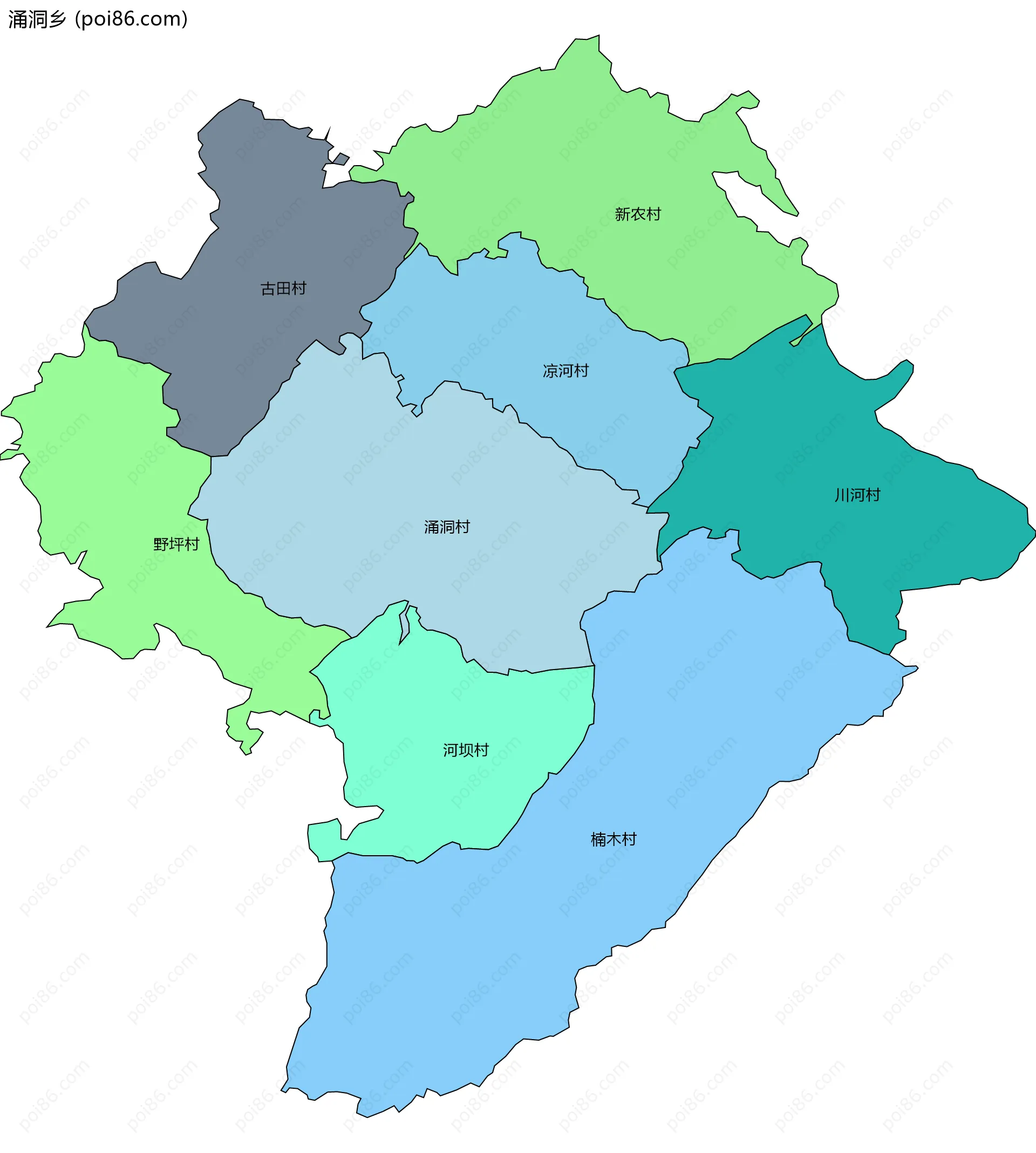 涌洞乡边界地图(五级行政区划)