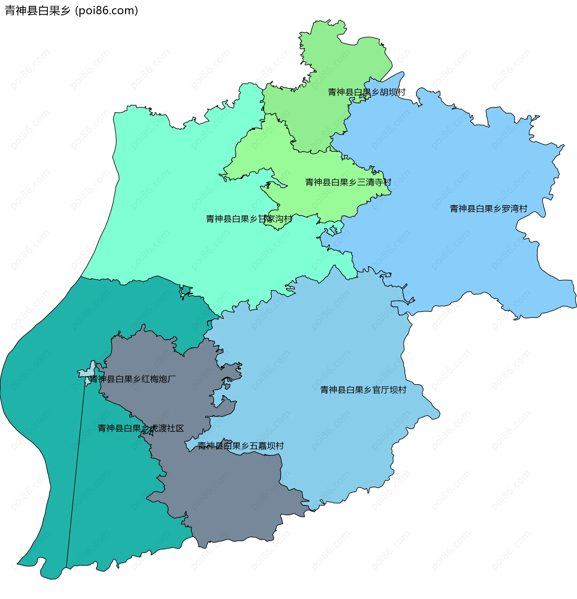 青神县白果乡边界地图(五级行政区划)