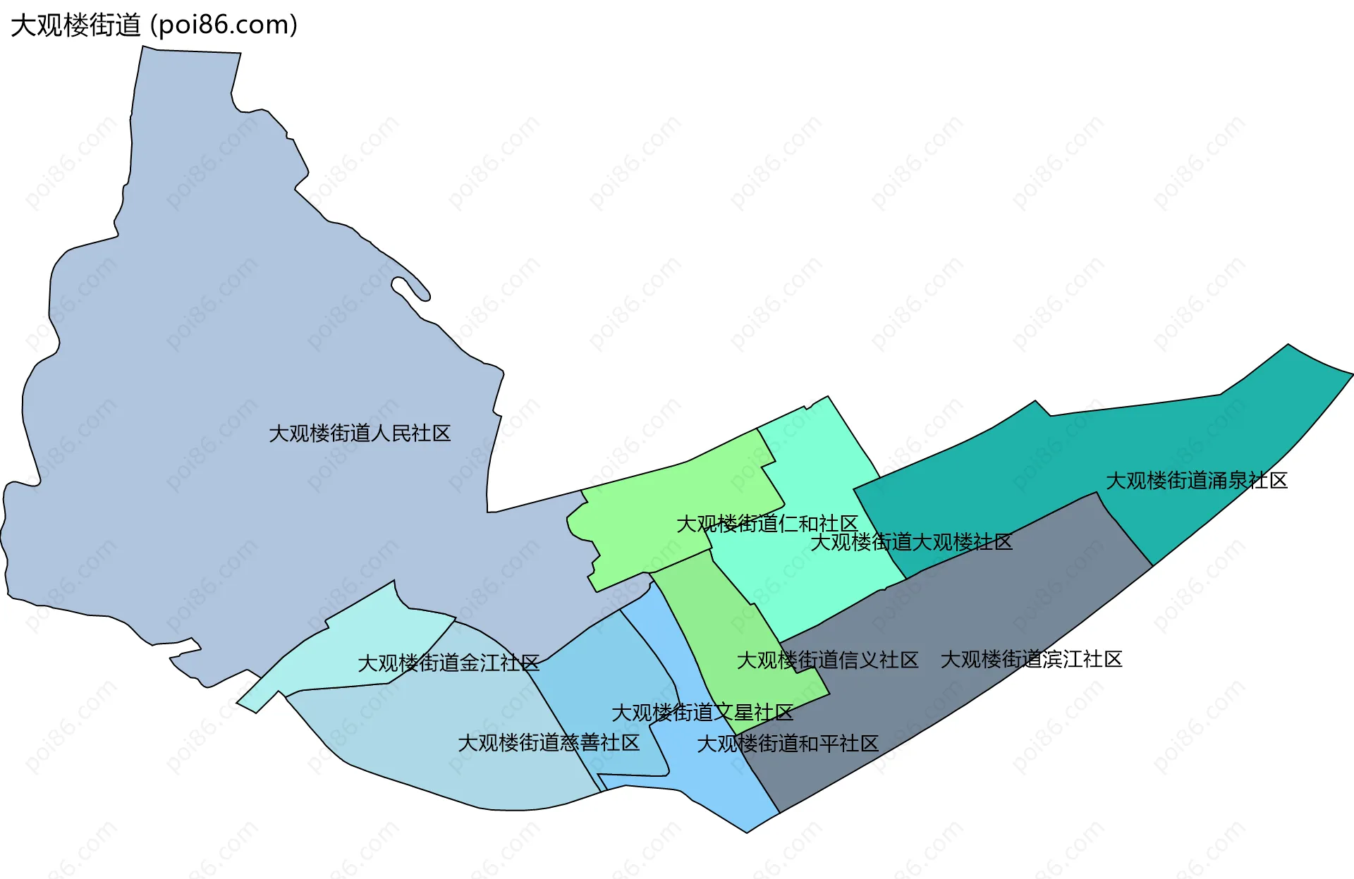 大观楼街道边界地图(五级行政区划)