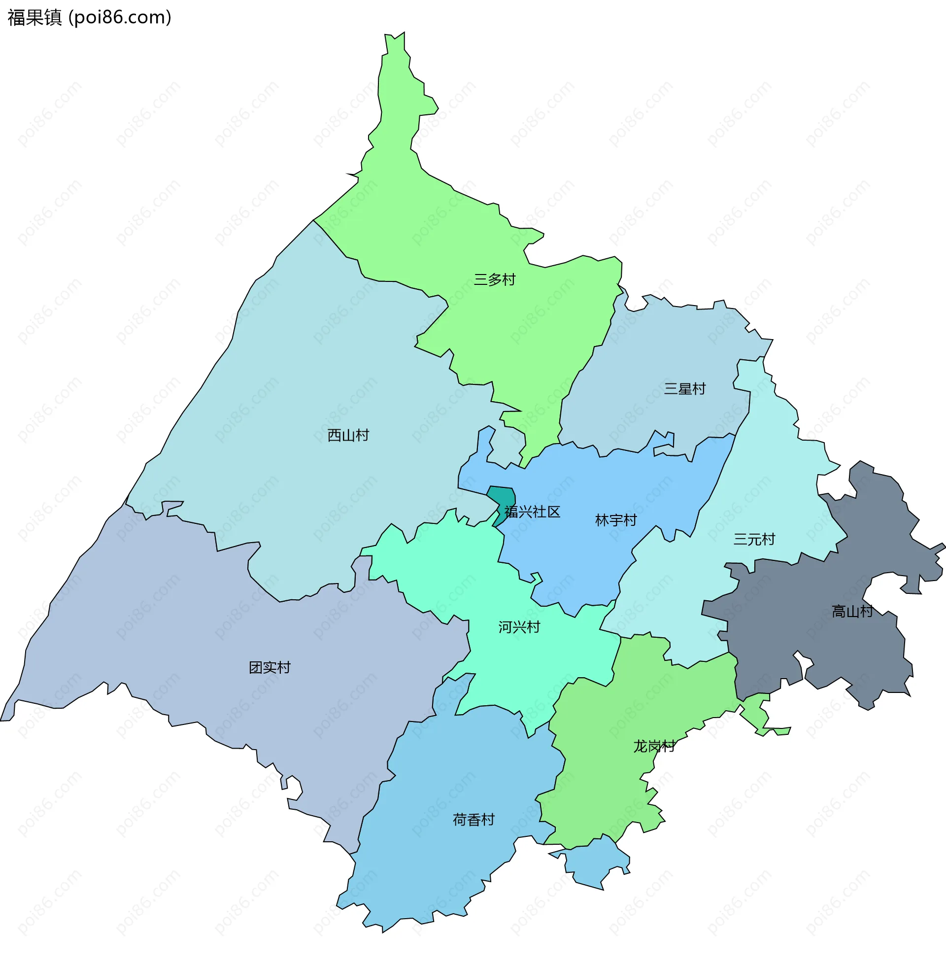 福果镇边界地图(五级行政区划)