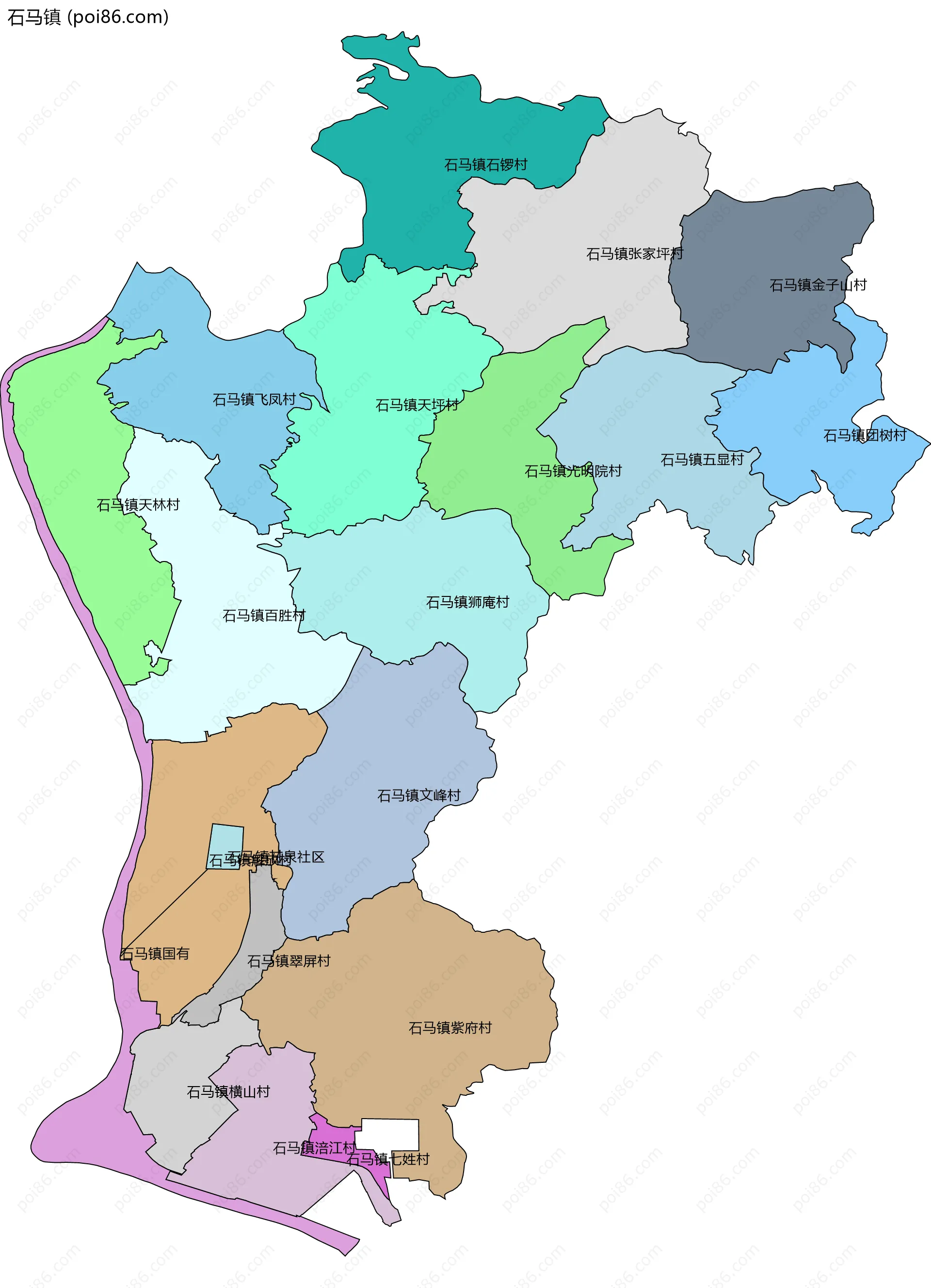 石马镇边界地图(五级行政区划)