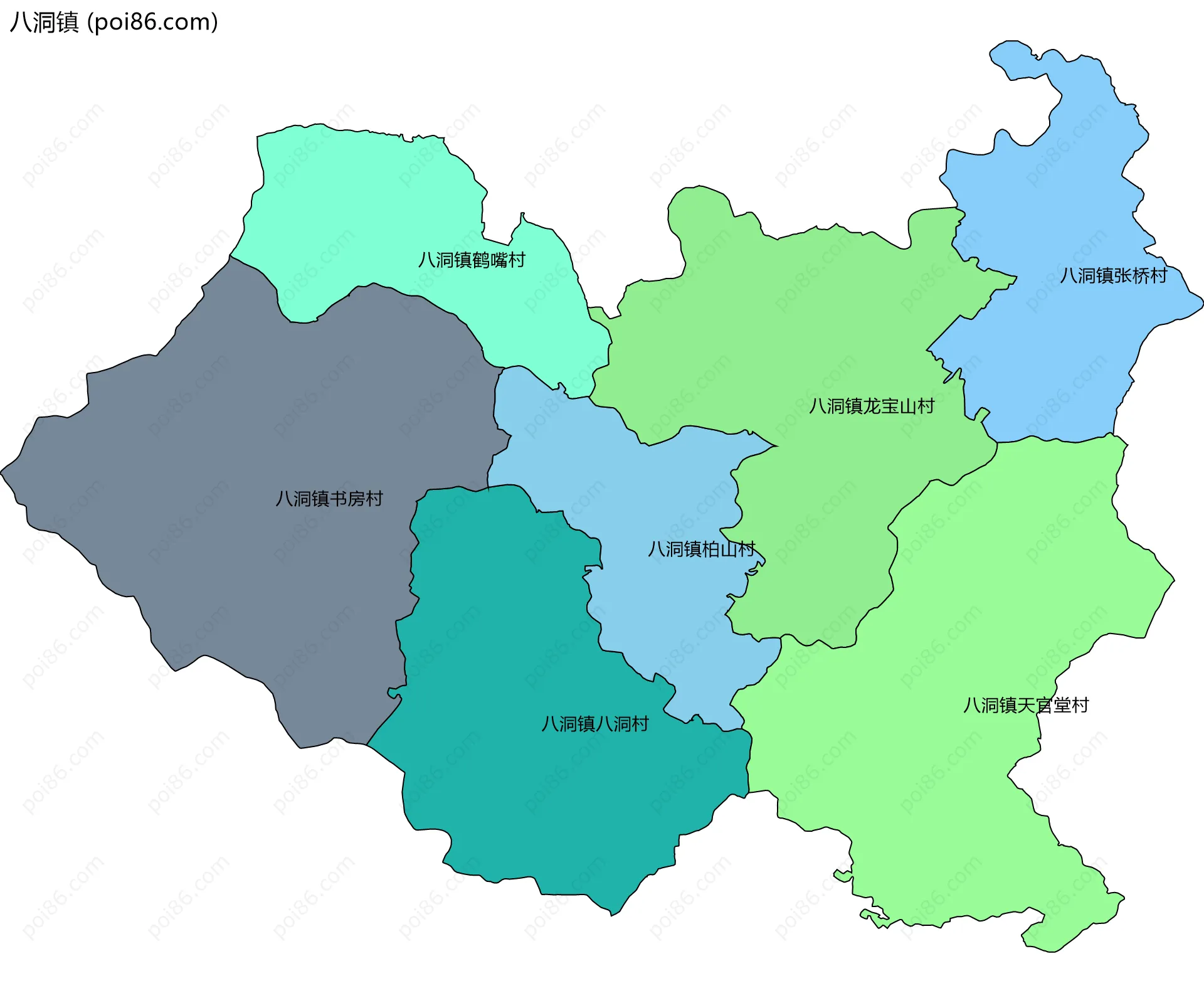 八洞镇边界地图(五级行政区划)