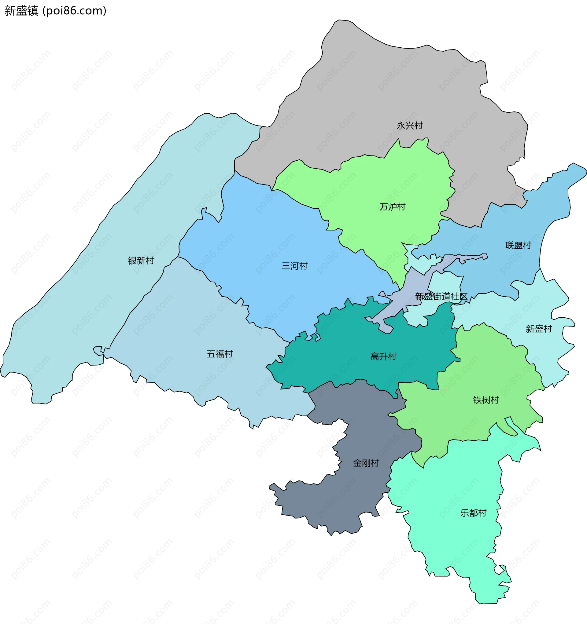 新盛镇边界地图(五级行政区划)