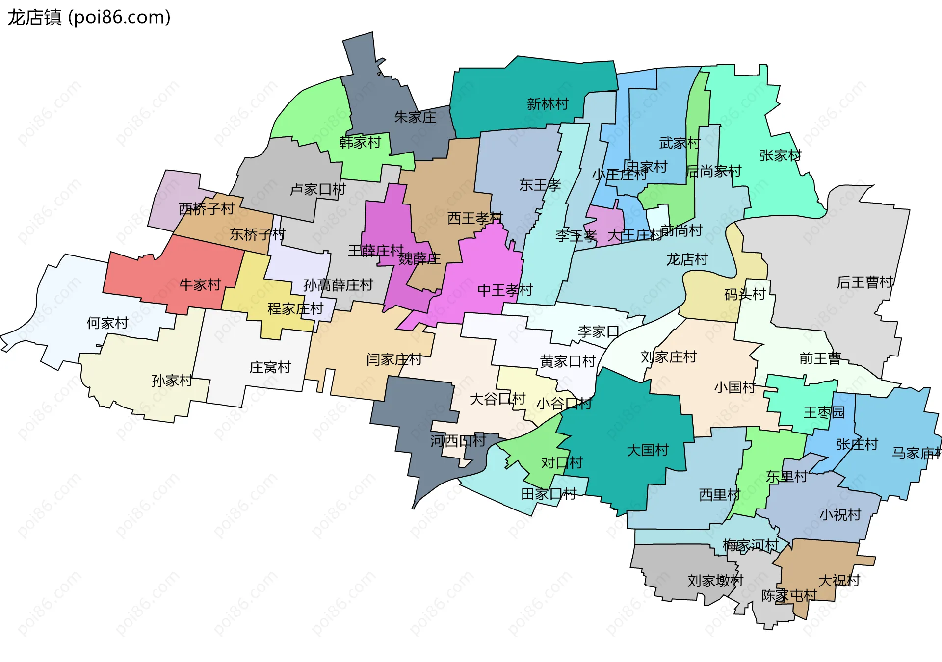 龙店镇边界地图(五级行政区划)