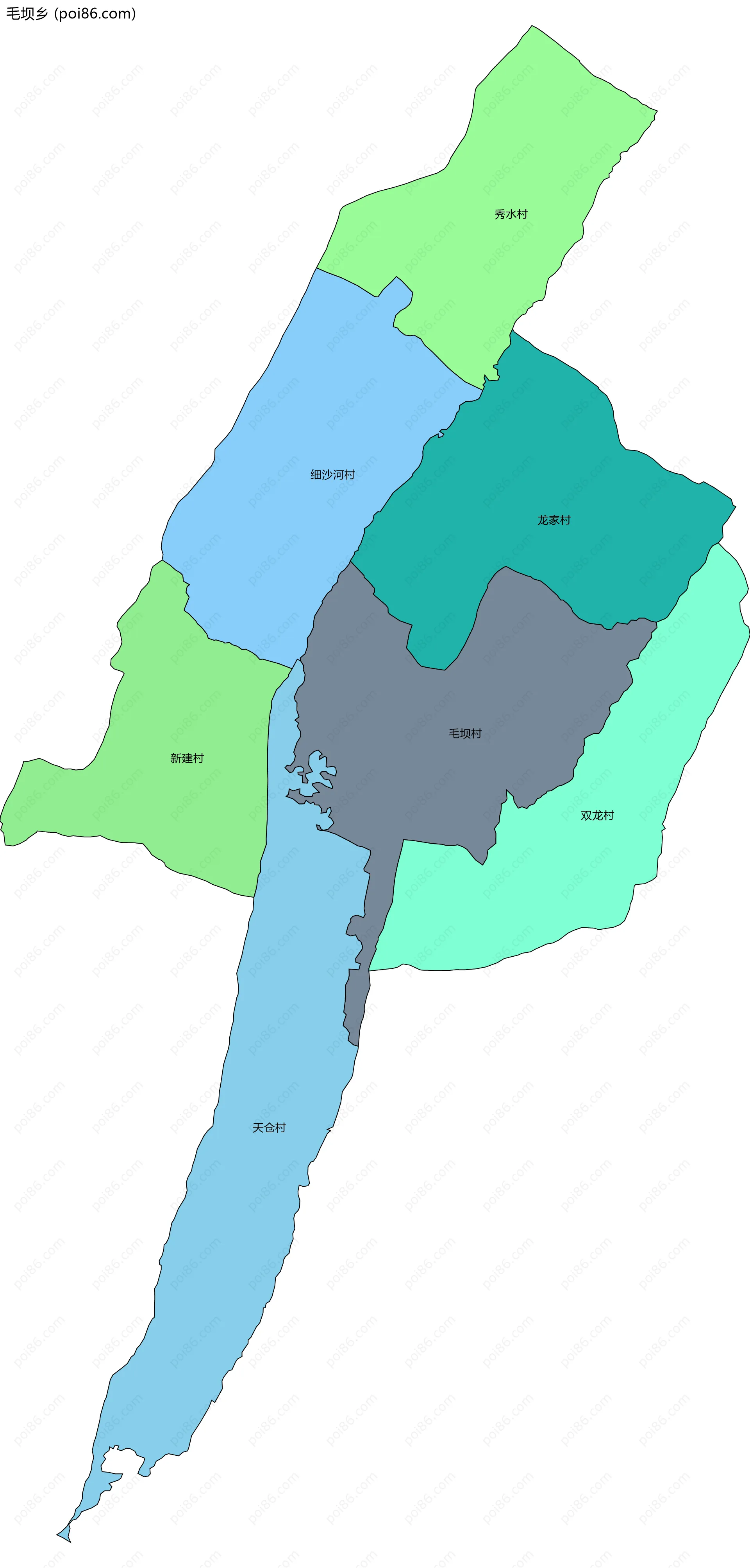毛坝乡边界地图(五级行政区划)