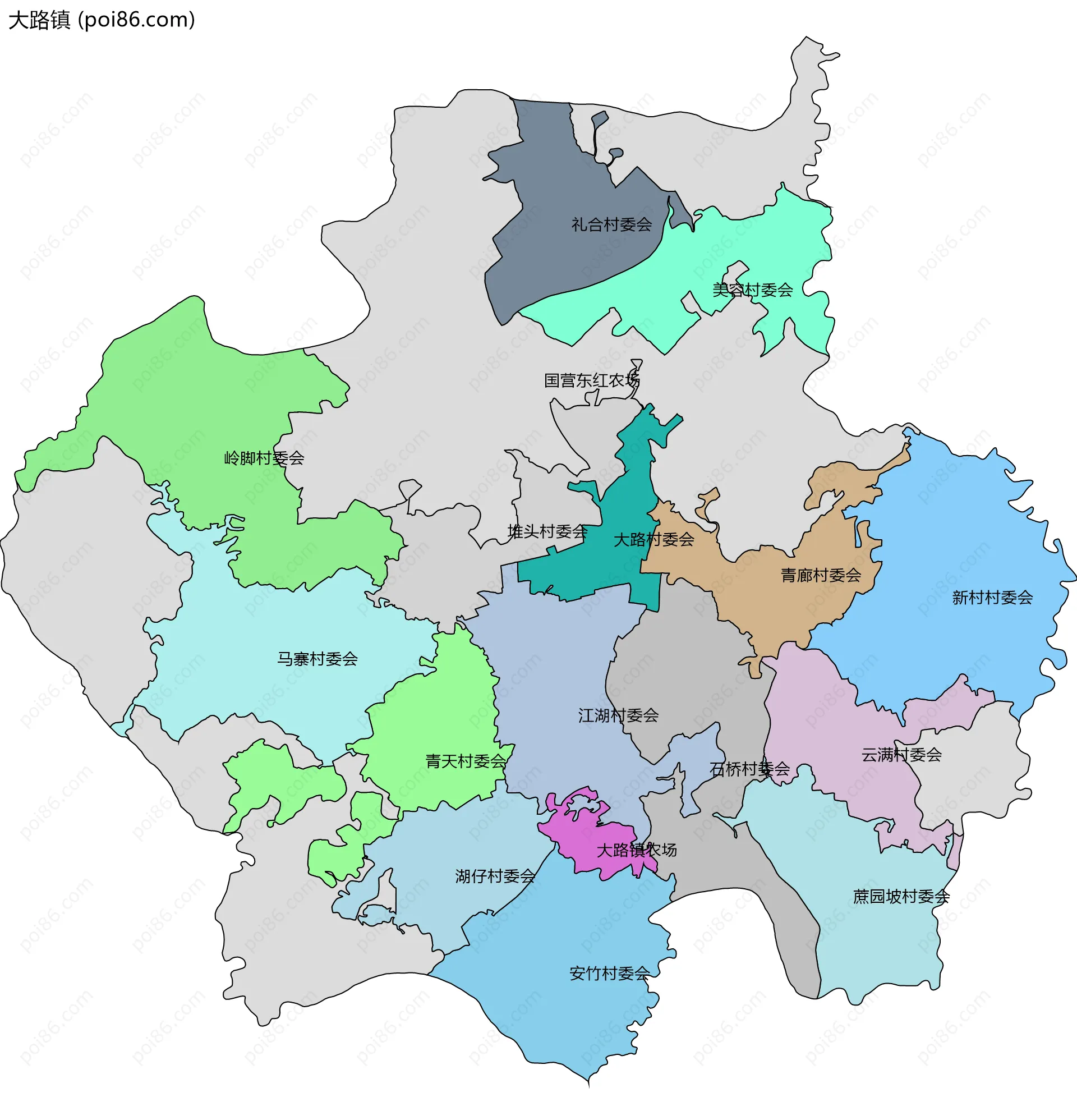 大路镇边界地图(五级行政区划)