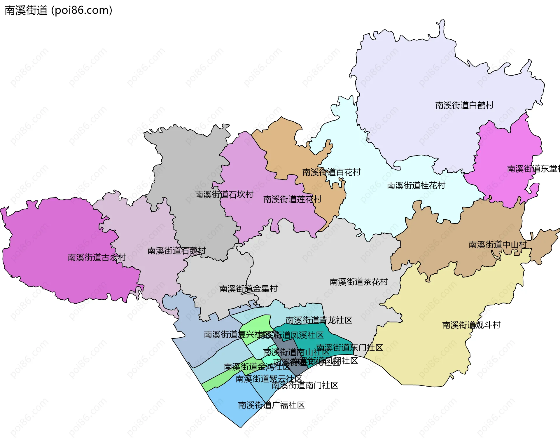 南溪街道边界地图(五级行政区划)