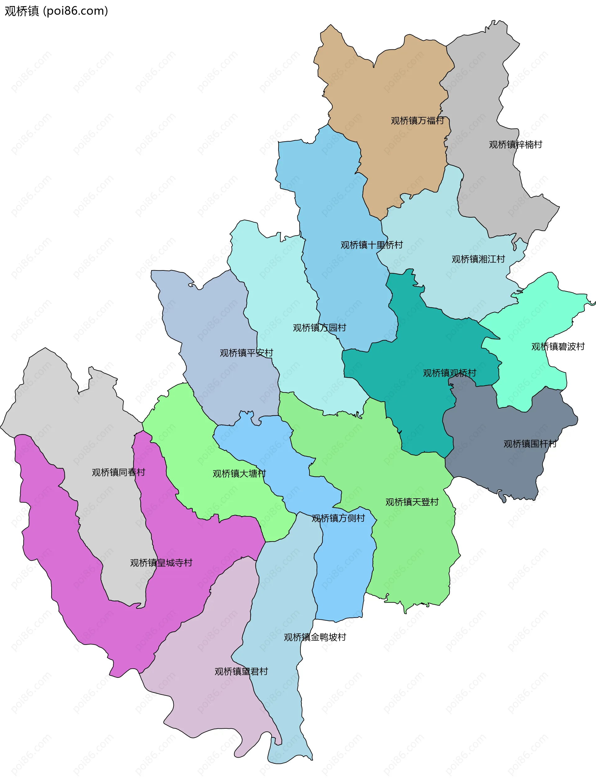 观桥镇边界地图(五级行政区划)