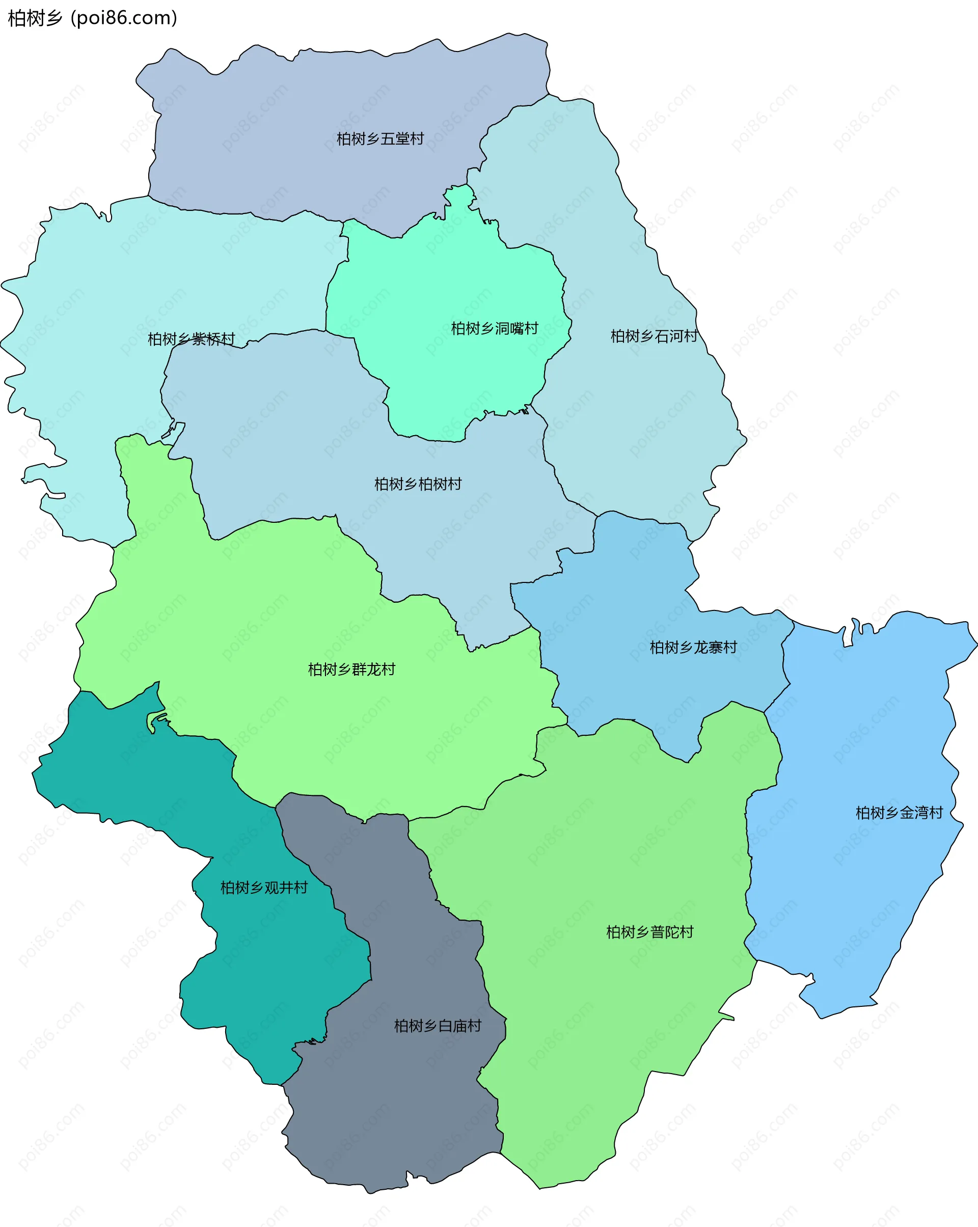柏树乡边界地图(五级行政区划)