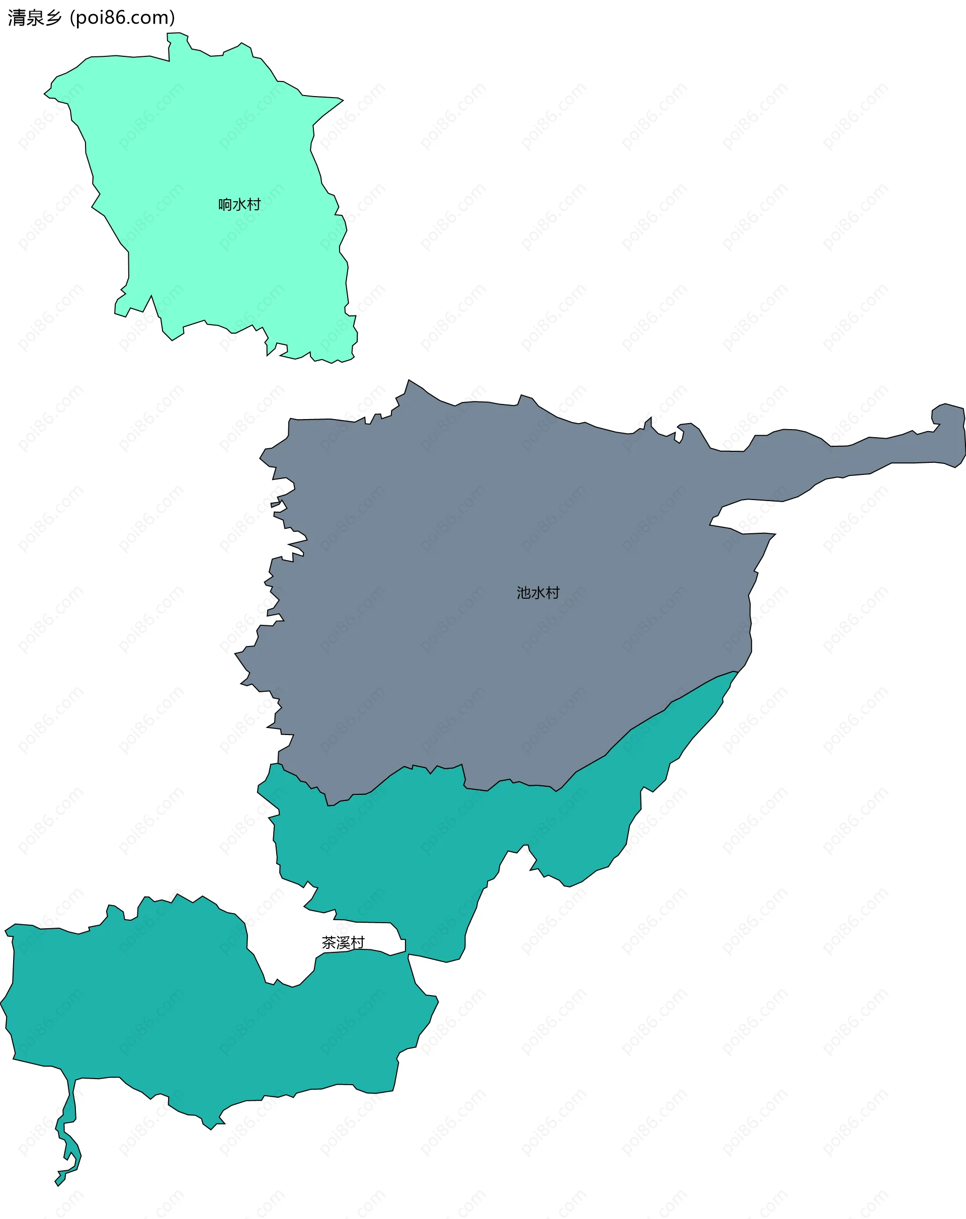 清泉乡边界地图(五级行政区划)