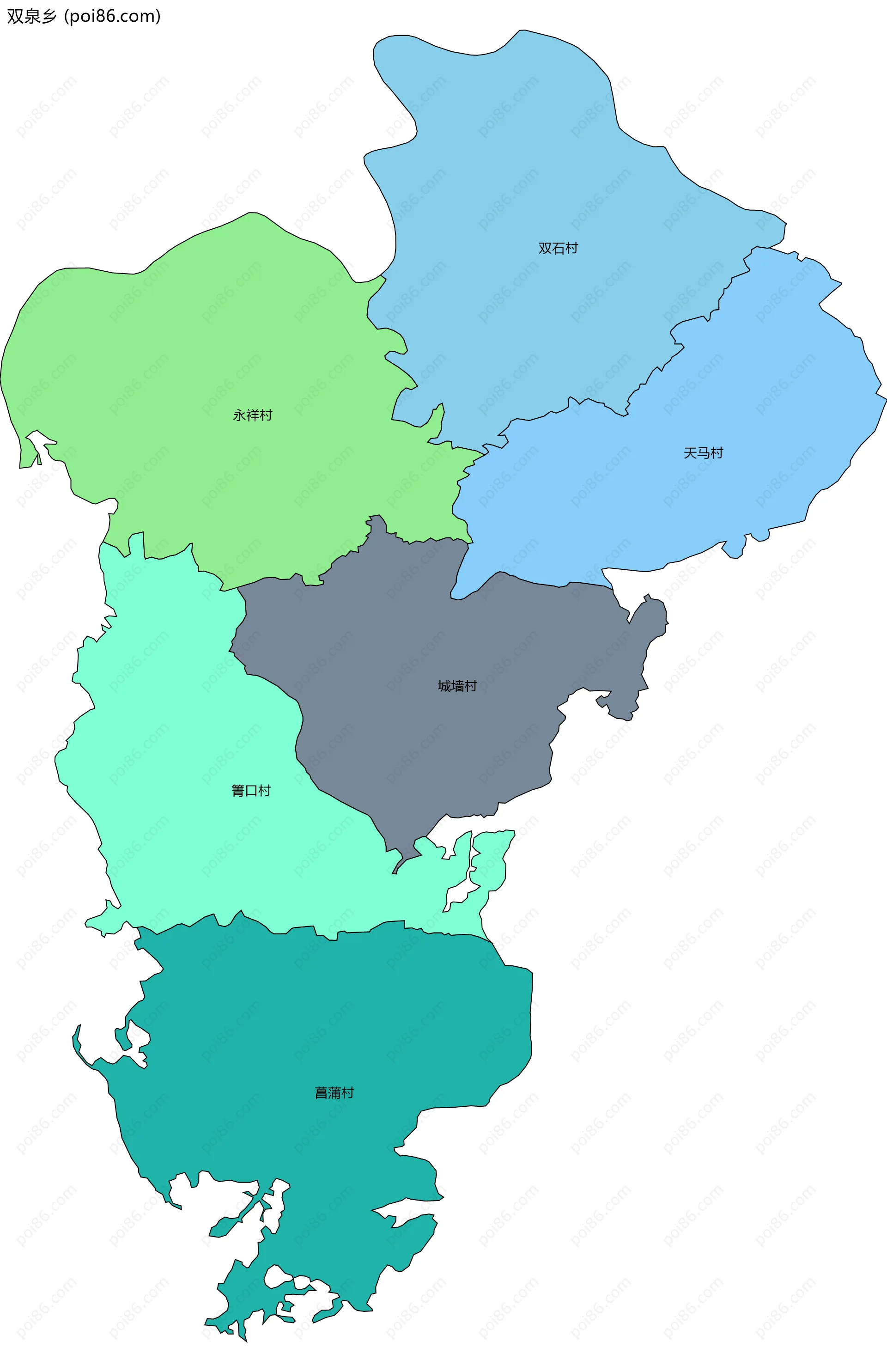 双泉乡边界地图(五级行政区划)