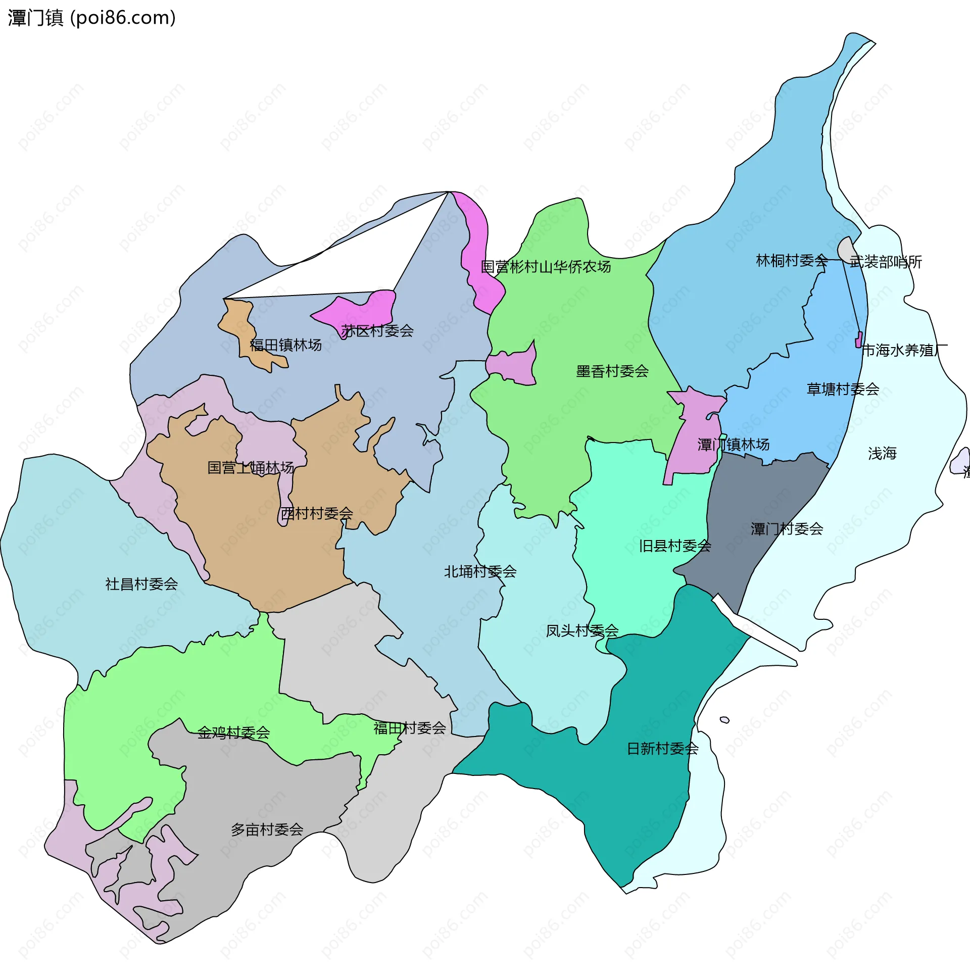 潭门镇边界地图(五级行政区划)