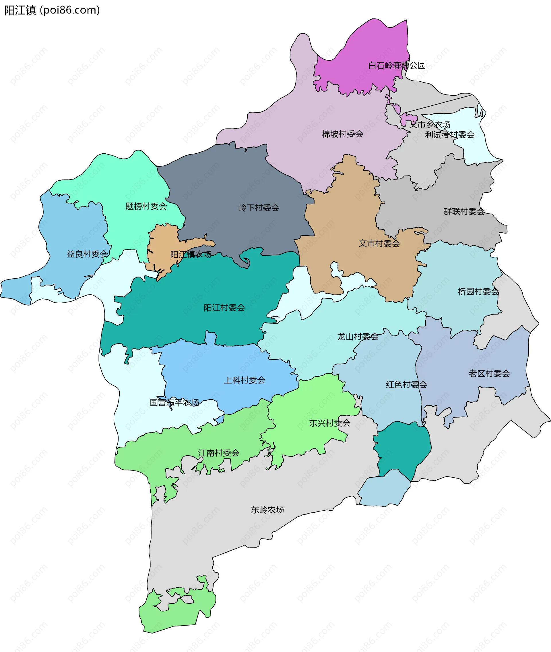 阳江镇边界地图(五级行政区划)