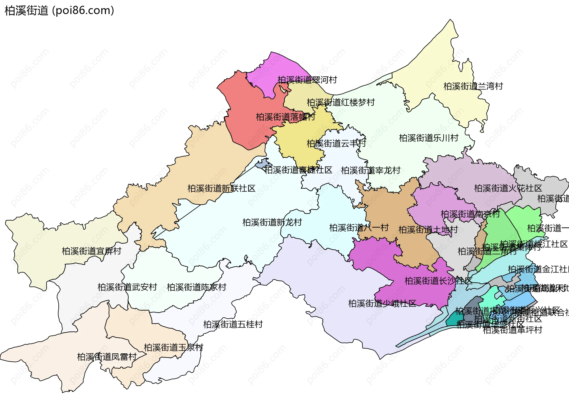 柏溪街道边界地图(五级行政区划)