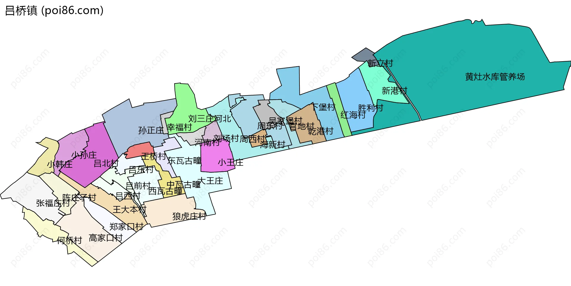 吕桥镇边界地图(五级行政区划)