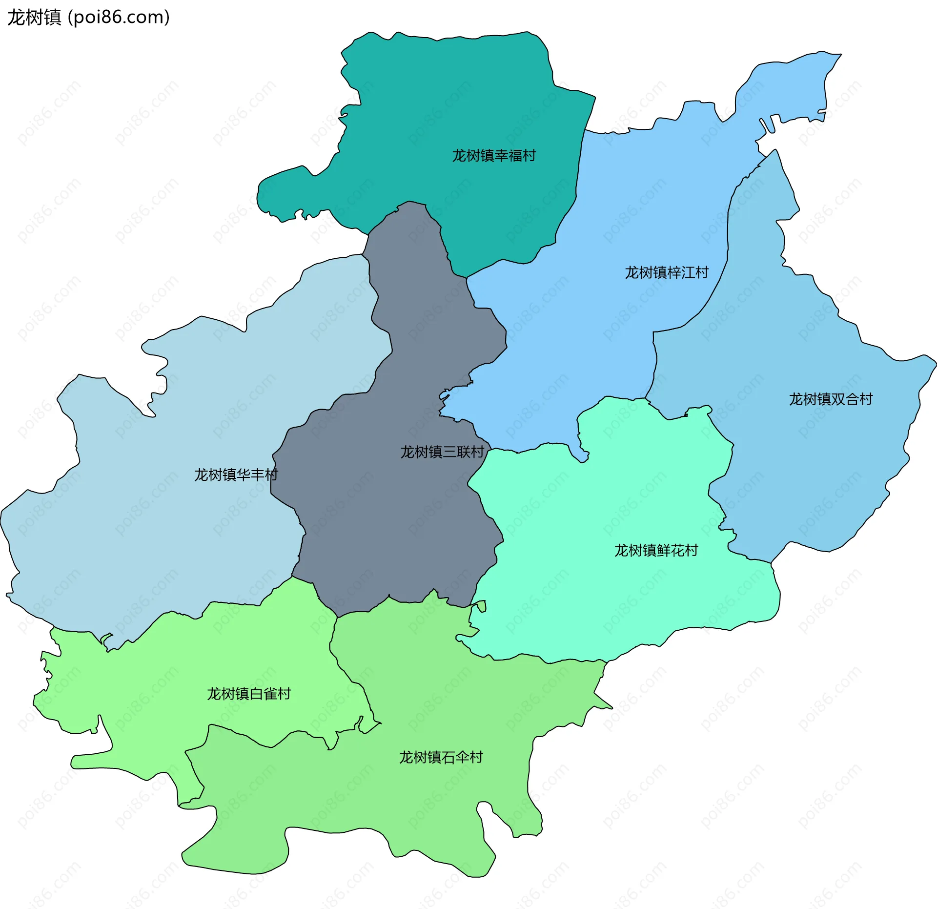 龙树镇边界地图(五级行政区划)