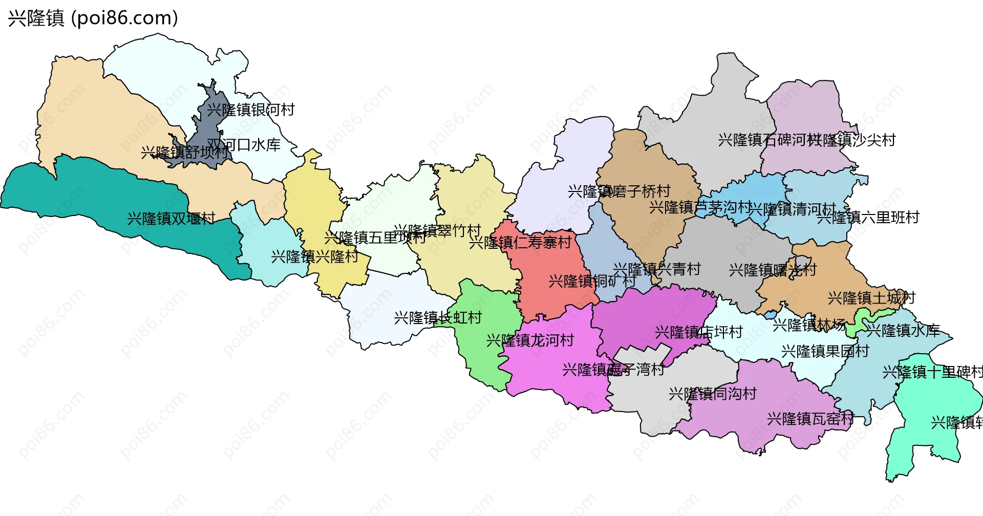 兴隆镇边界地图(五级行政区划)