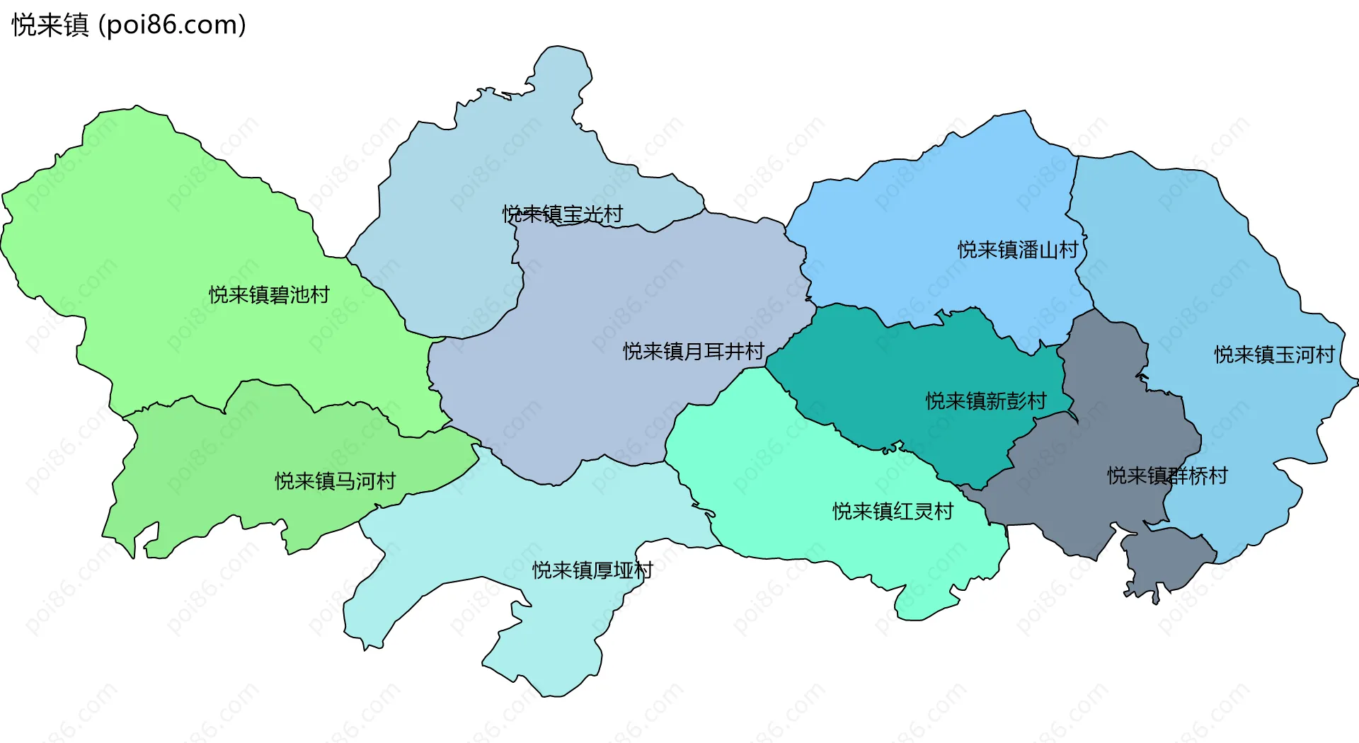 悦来镇边界地图(五级行政区划)