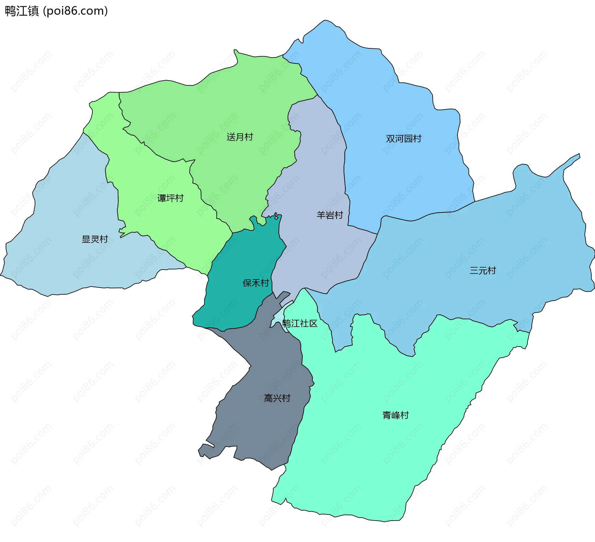 鸭江镇边界地图(五级行政区划)