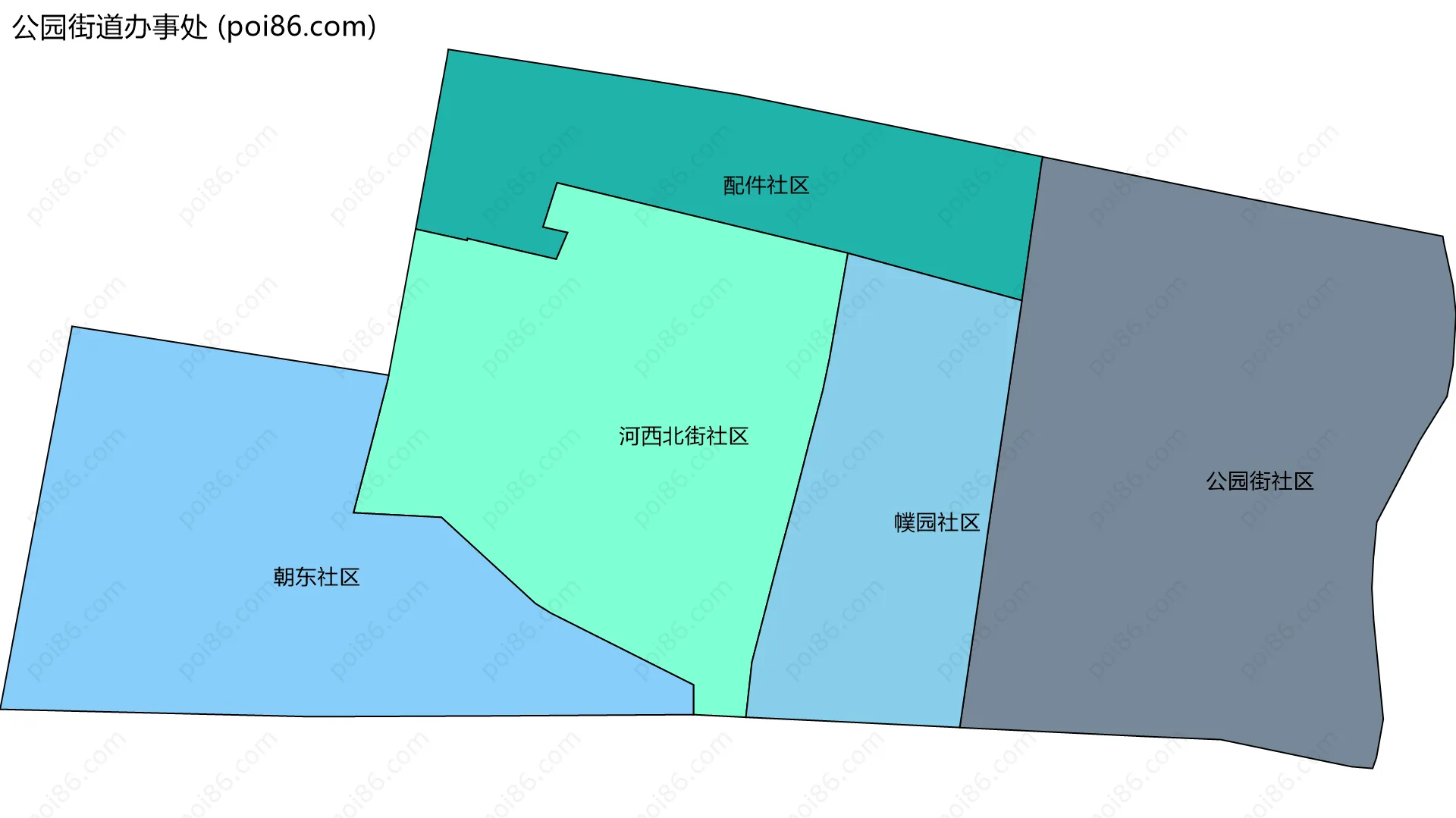 公园街道办事处边界地图(五级行政区划)