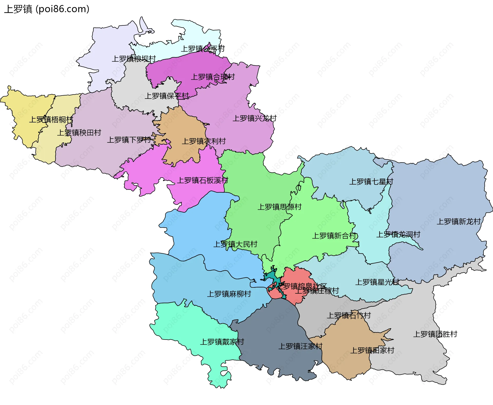 上罗镇边界地图(五级行政区划)