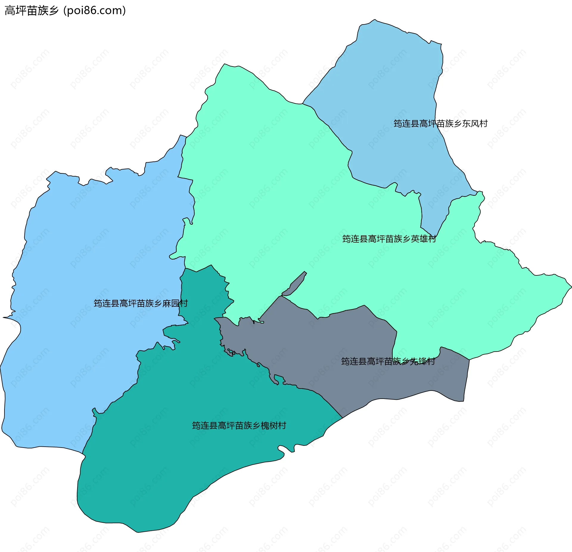 高坪苗族乡边界地图(五级行政区划)