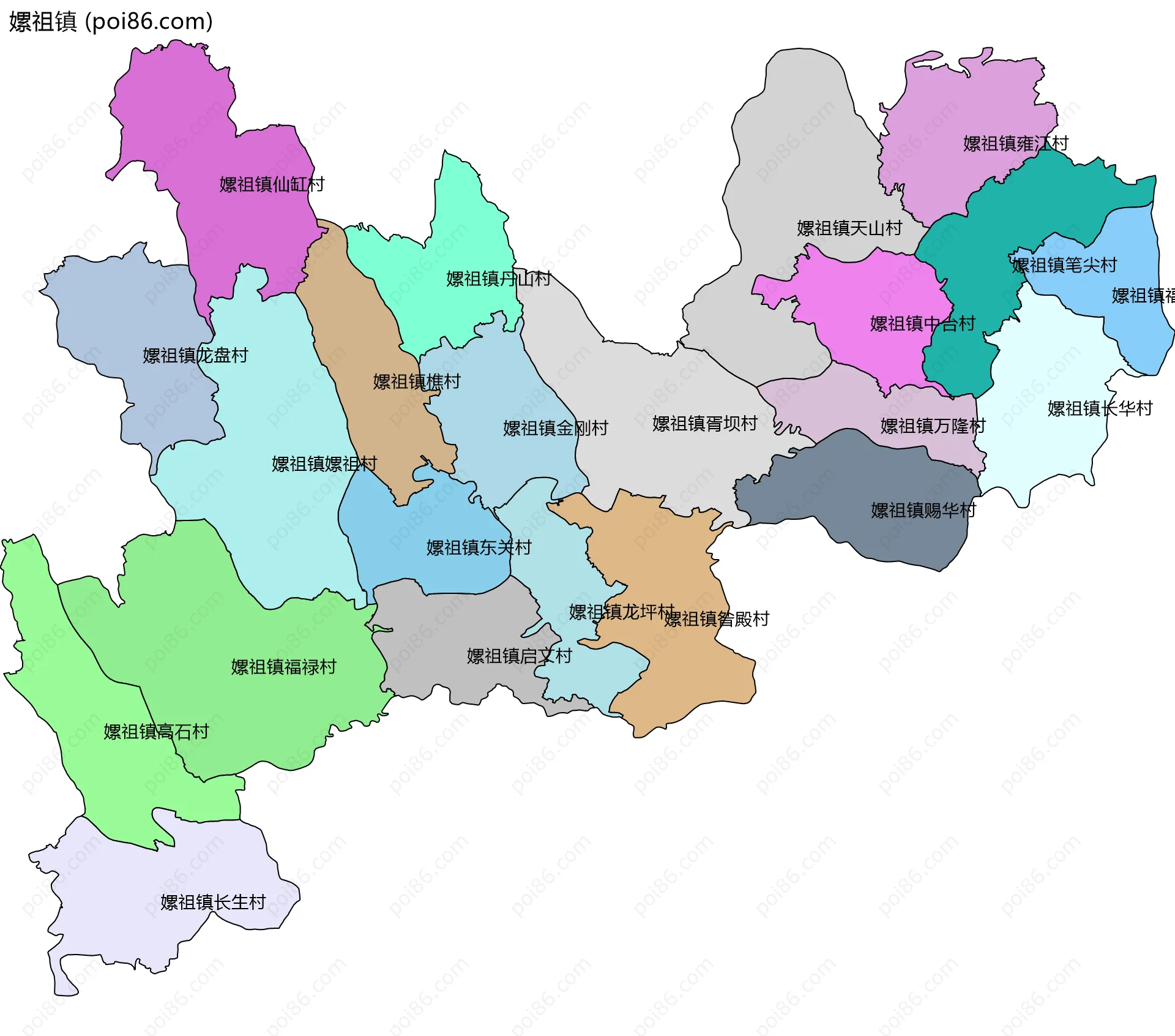 嫘祖镇边界地图(五级行政区划)