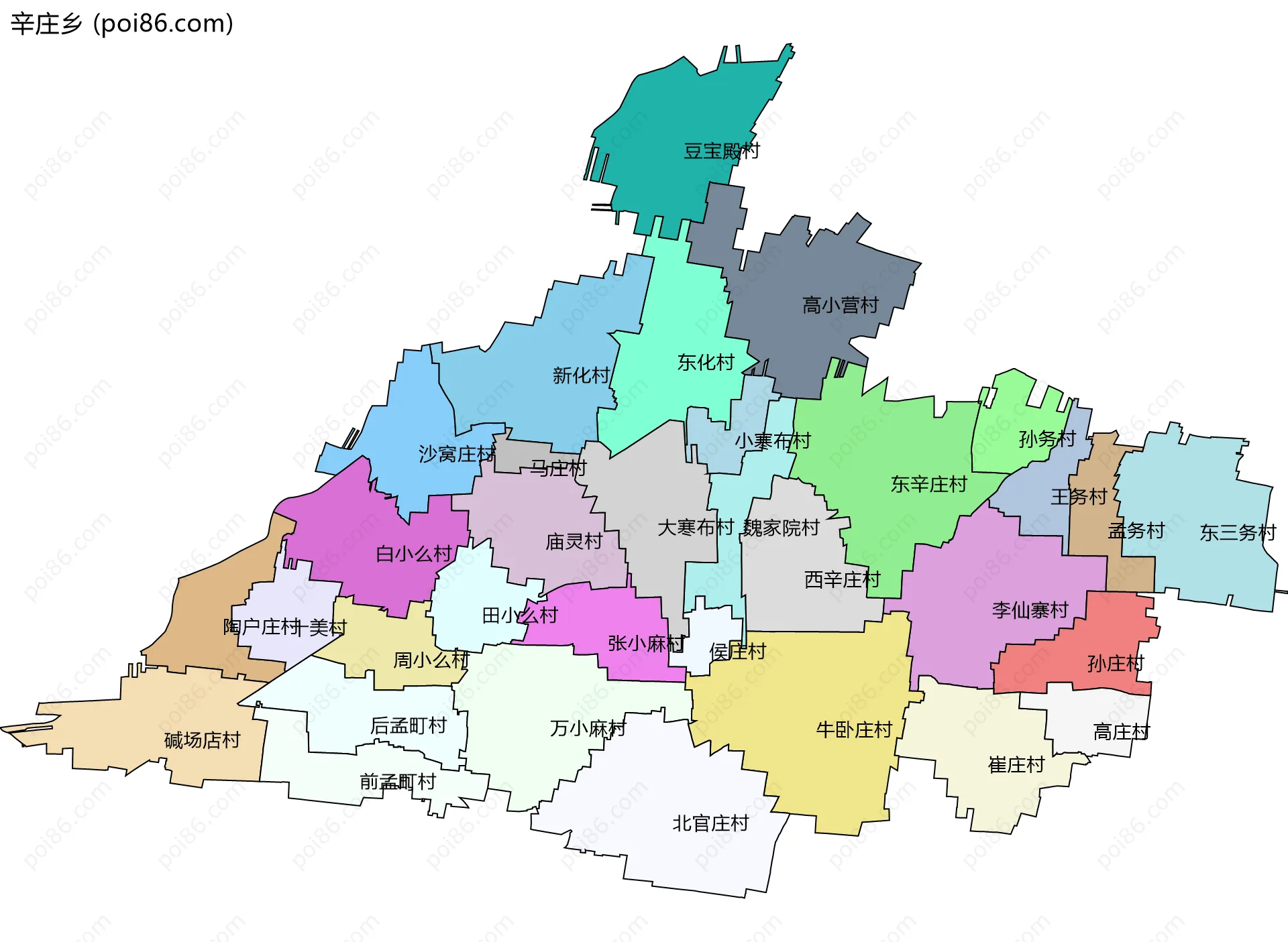辛庄乡边界地图(五级行政区划)