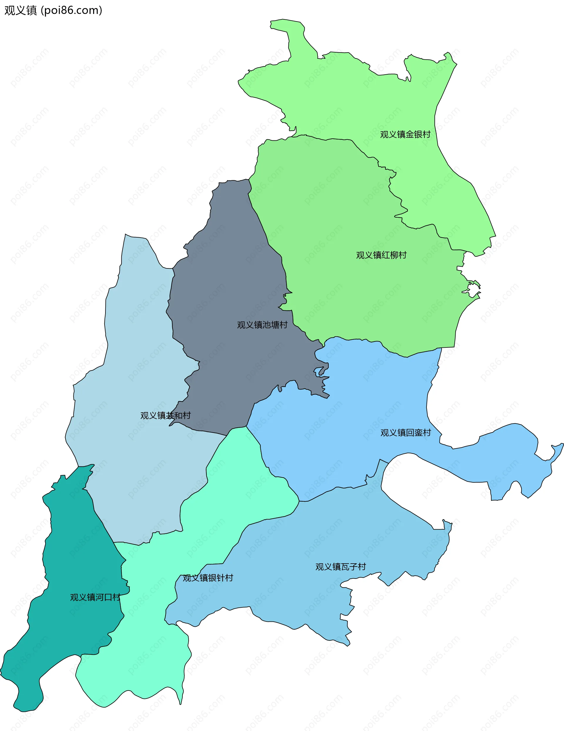 观义镇边界地图(五级行政区划)