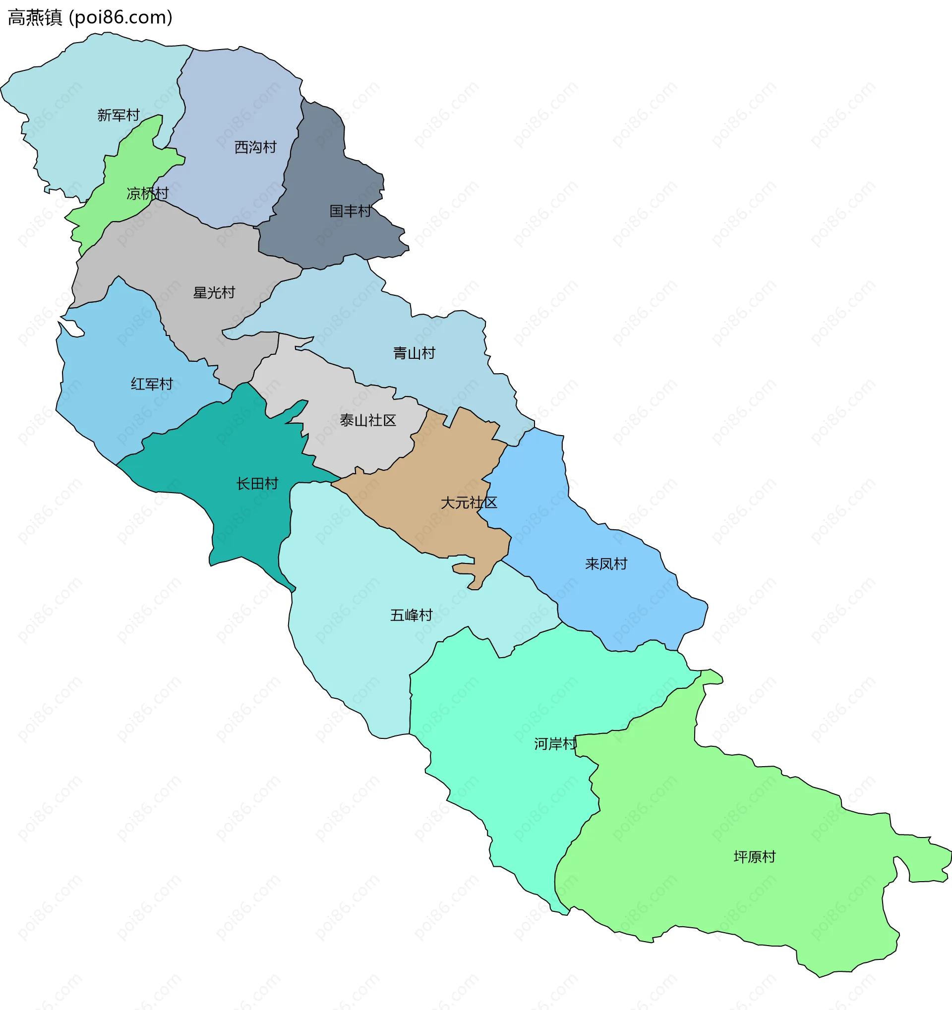高燕镇边界地图(五级行政区划)
