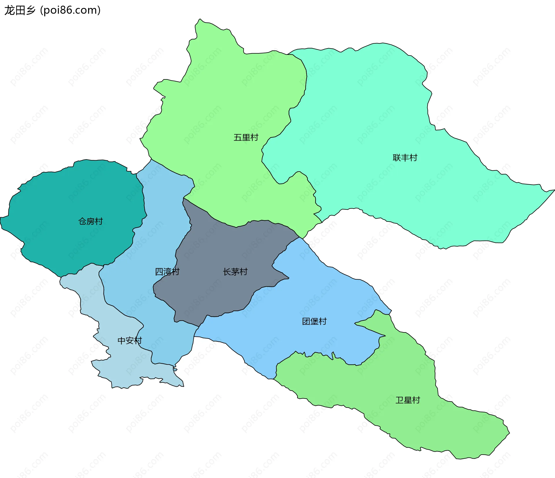 龙田乡边界地图(五级行政区划)