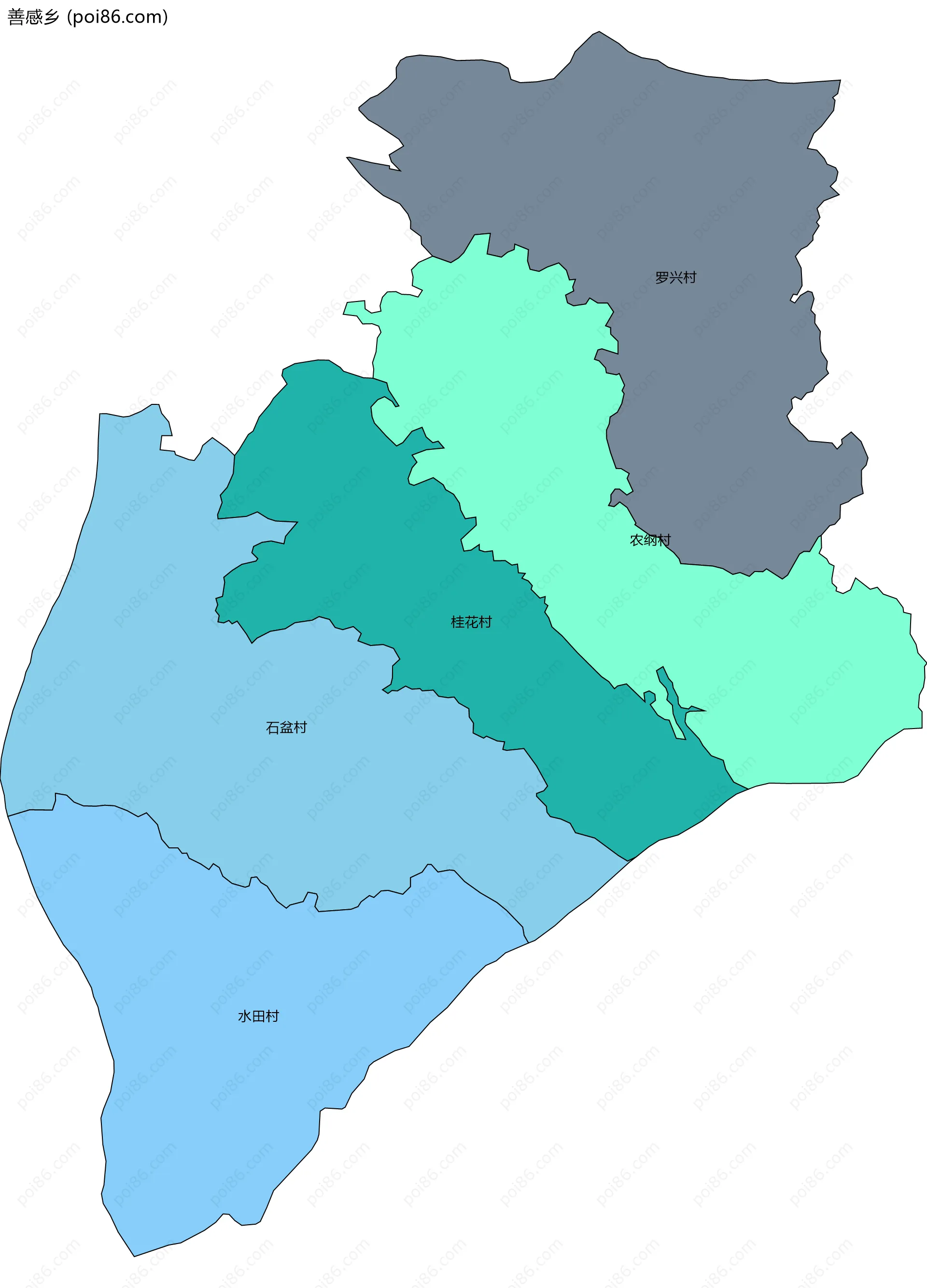 善感乡边界地图(五级行政区划)