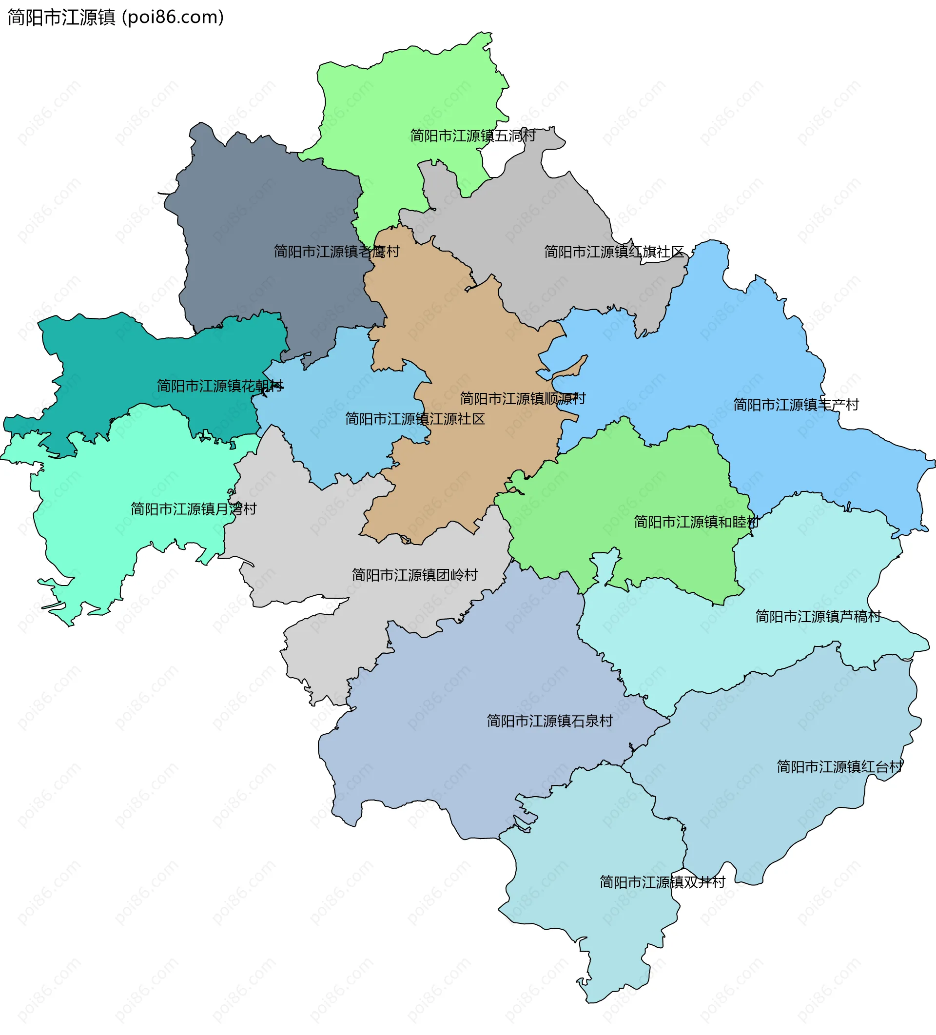 简阳市江源镇边界地图(五级行政区划)