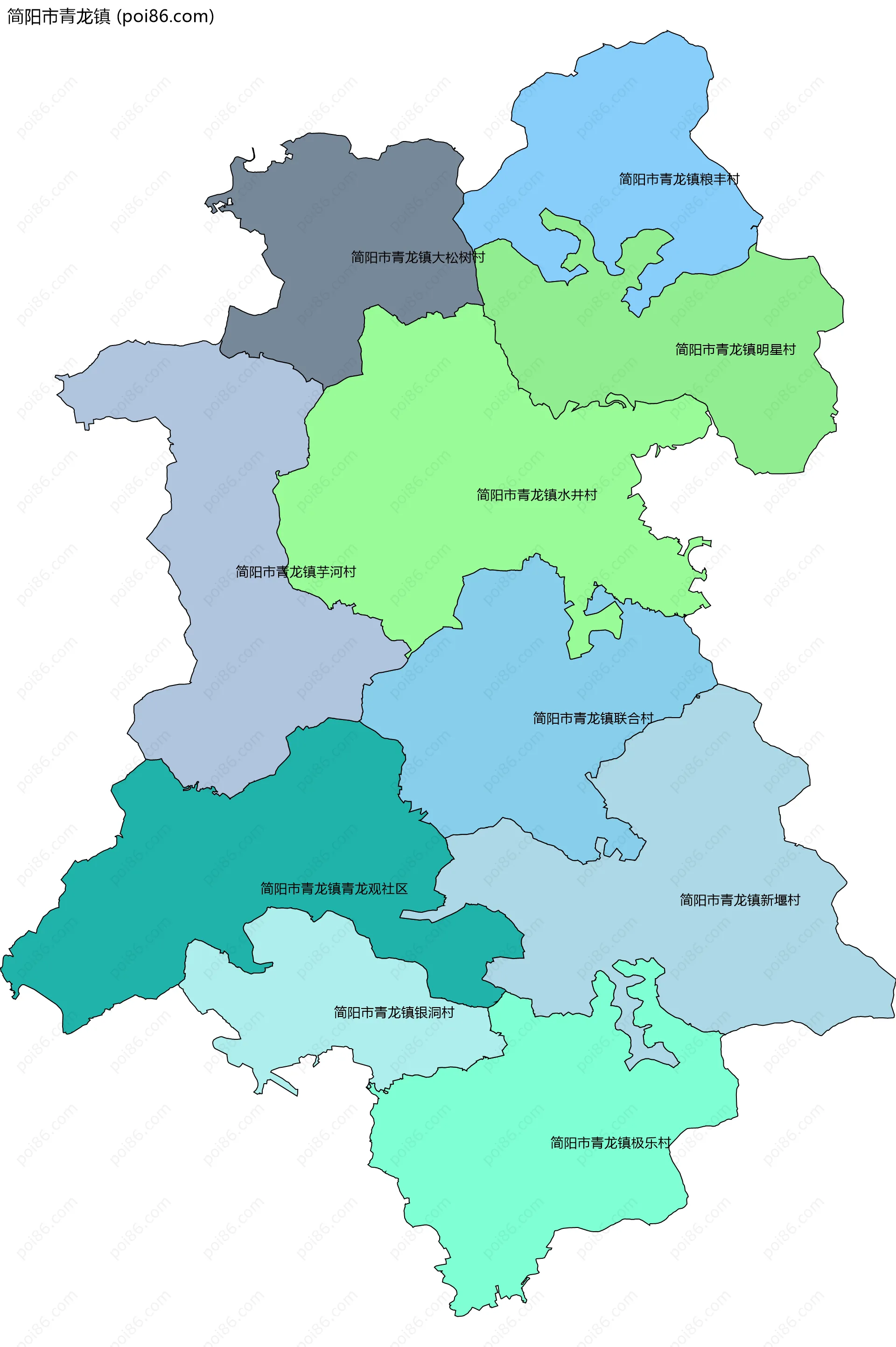 简阳市青龙镇边界地图(五级行政区划)