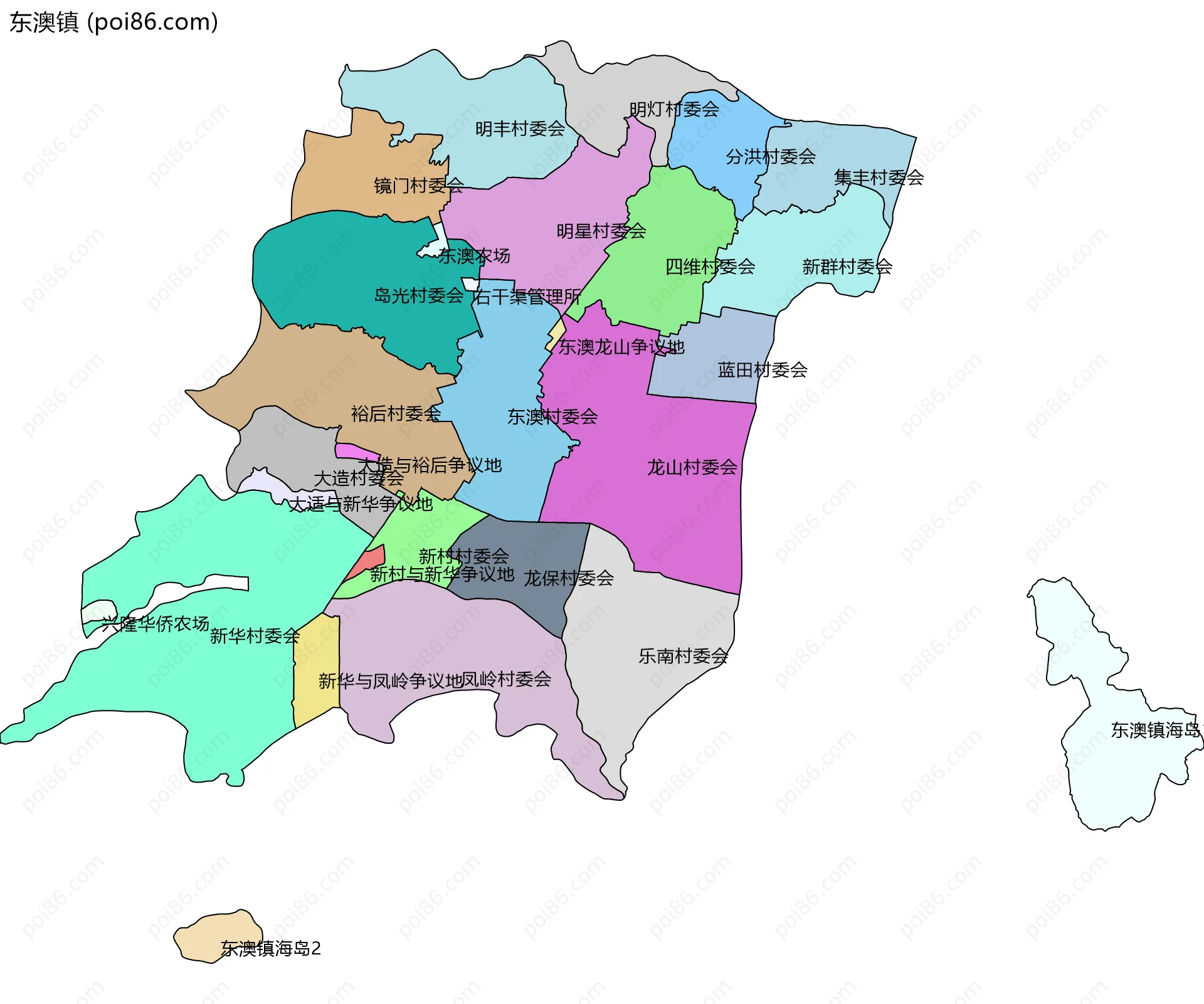 东澳镇边界地图(五级行政区划)