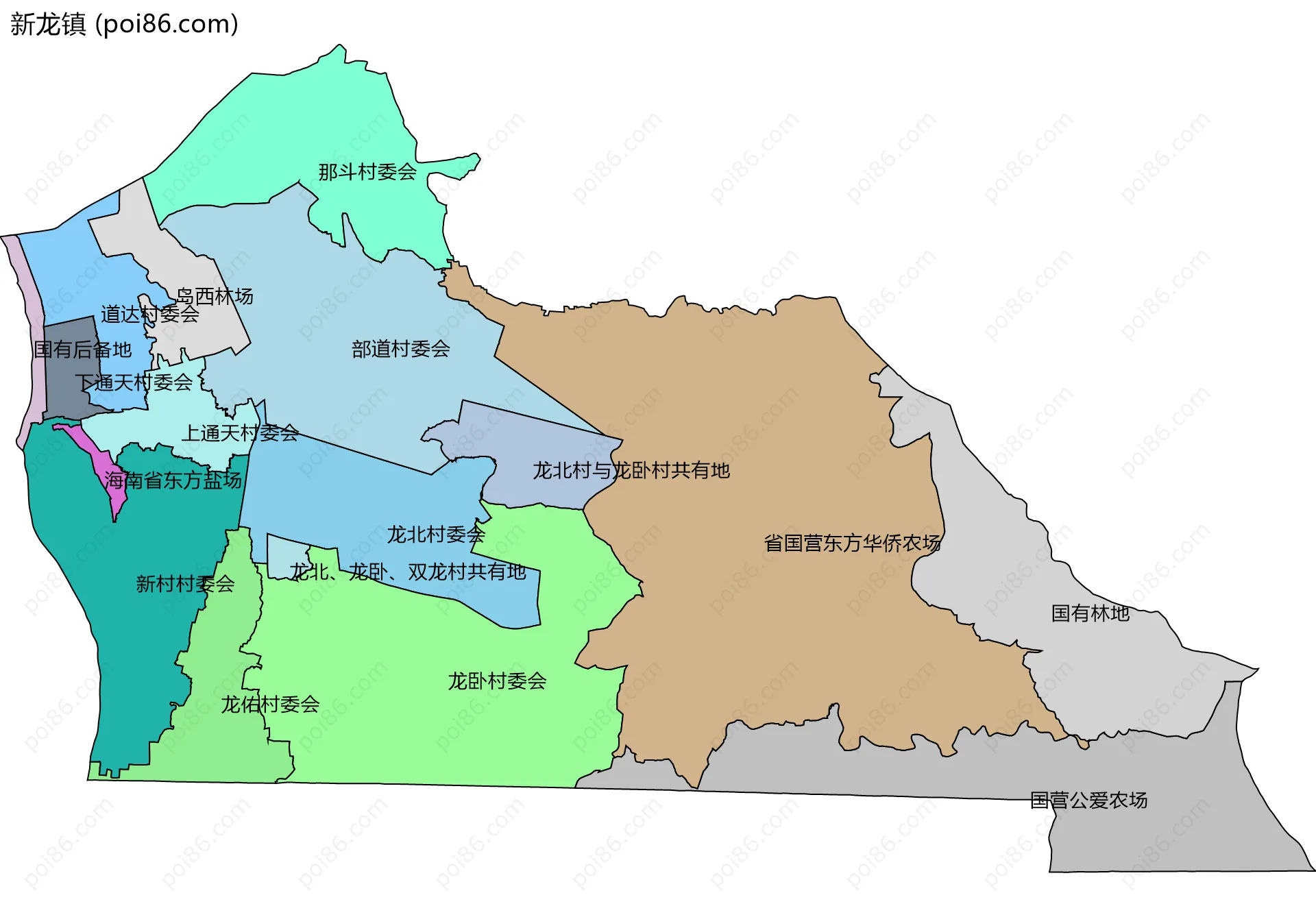 新龙镇边界地图(五级行政区划)