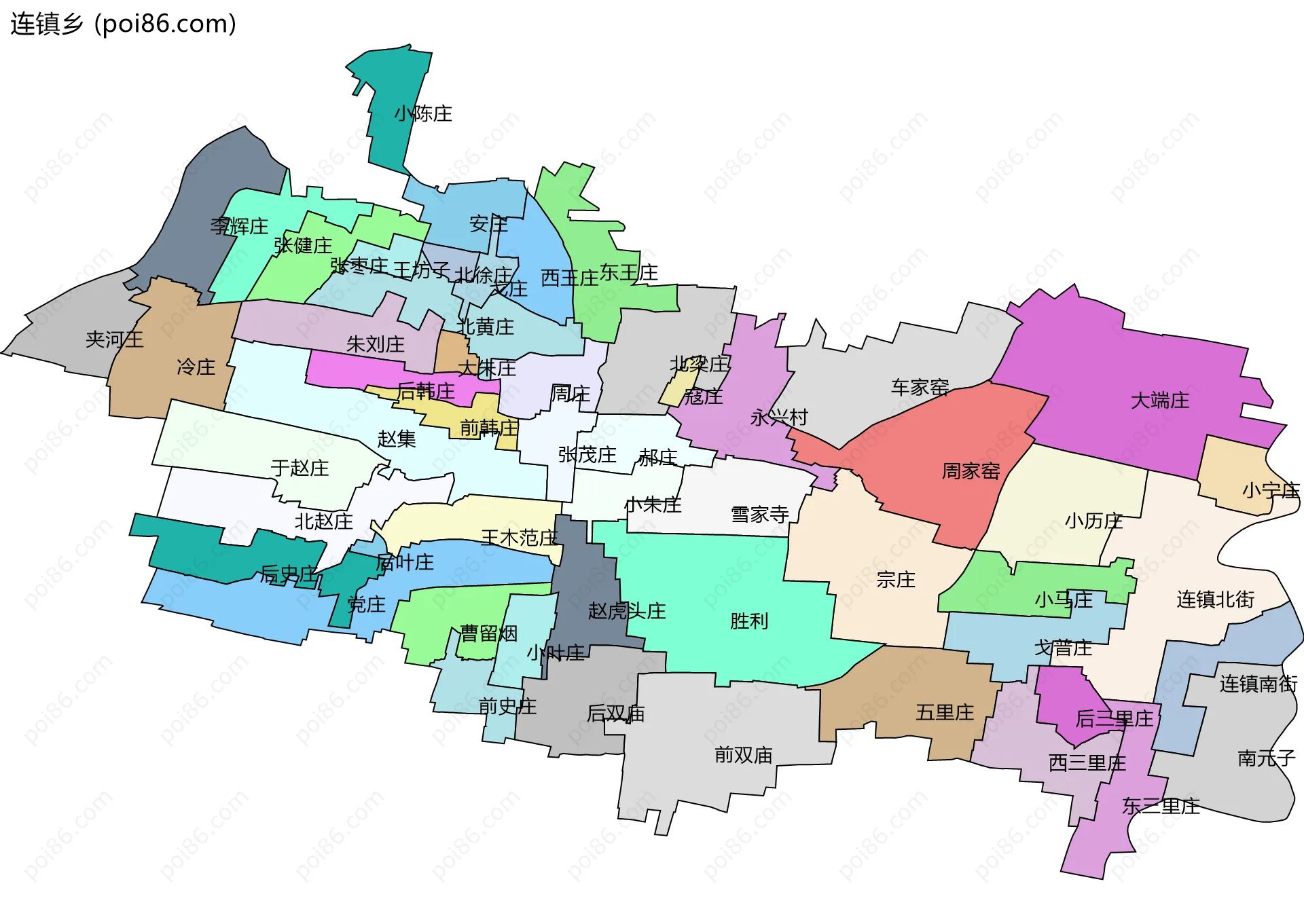 连镇乡边界地图(五级行政区划)